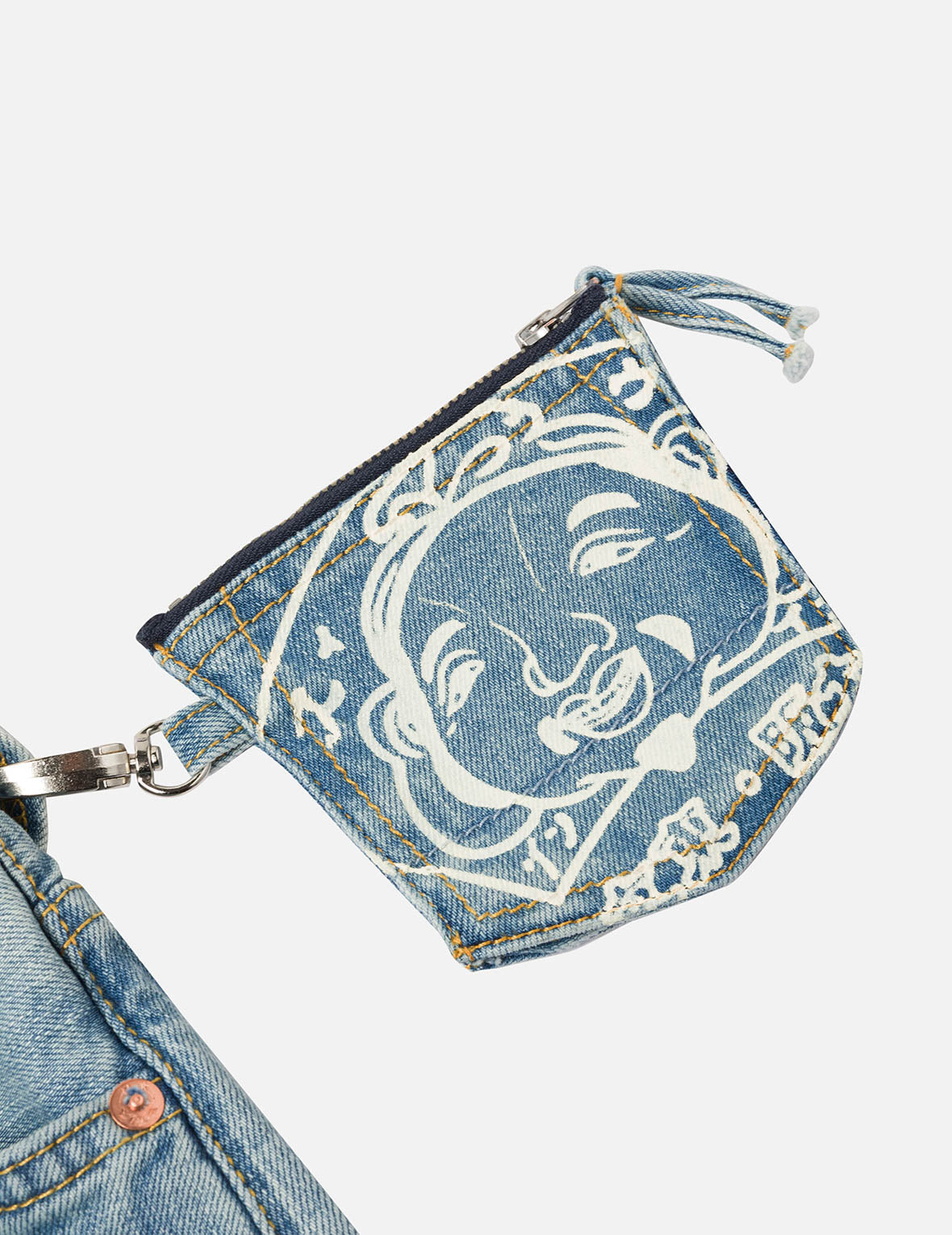 多口袋和海鷗印花立體版型牛仔褲