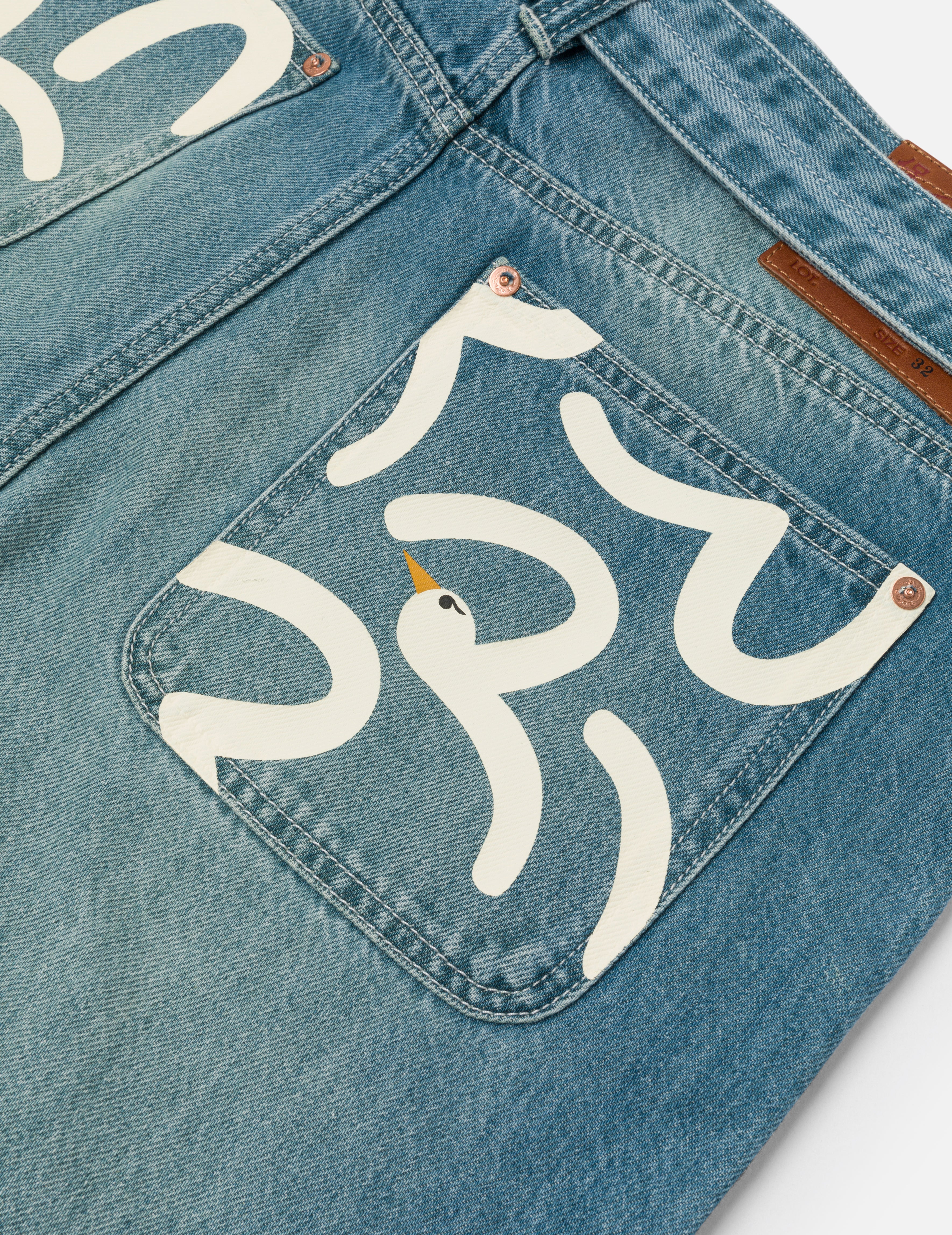 趣味海鷗印花口袋寬鬆版型牛仔褲 #2038