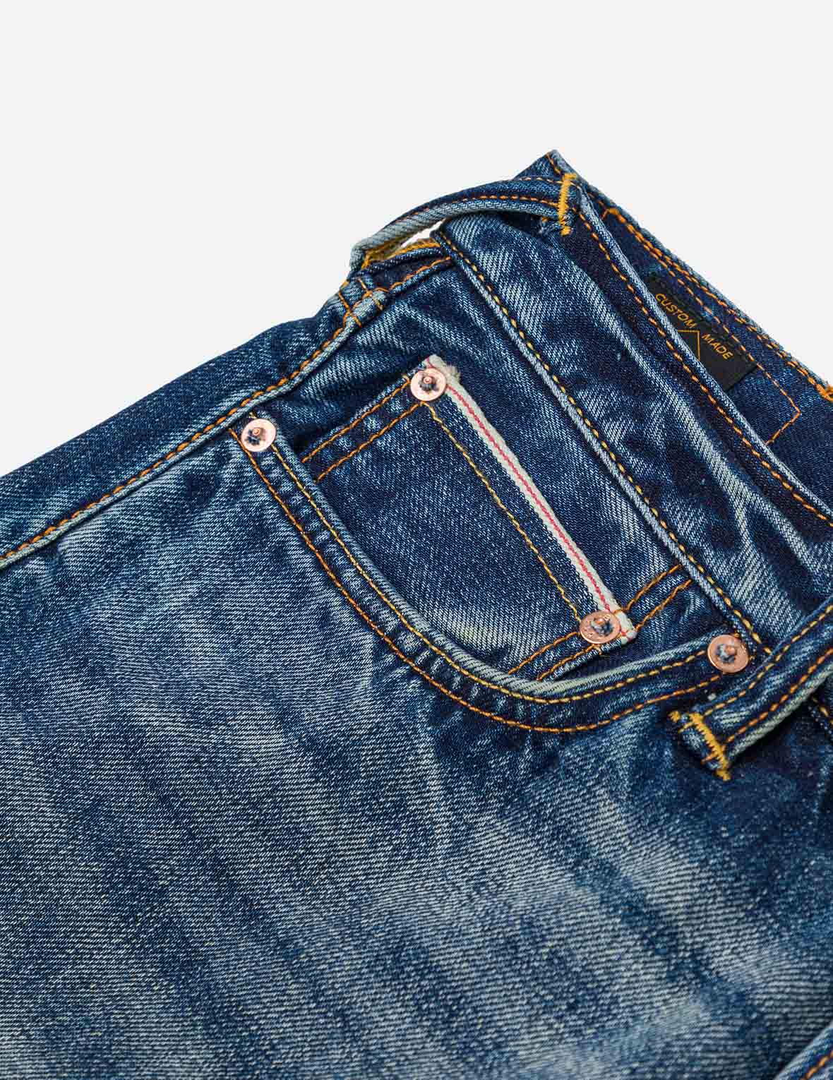 海鷗刺繡和"EVISU SINCE 1991"印花貼布窄腳牛仔褲 #2017