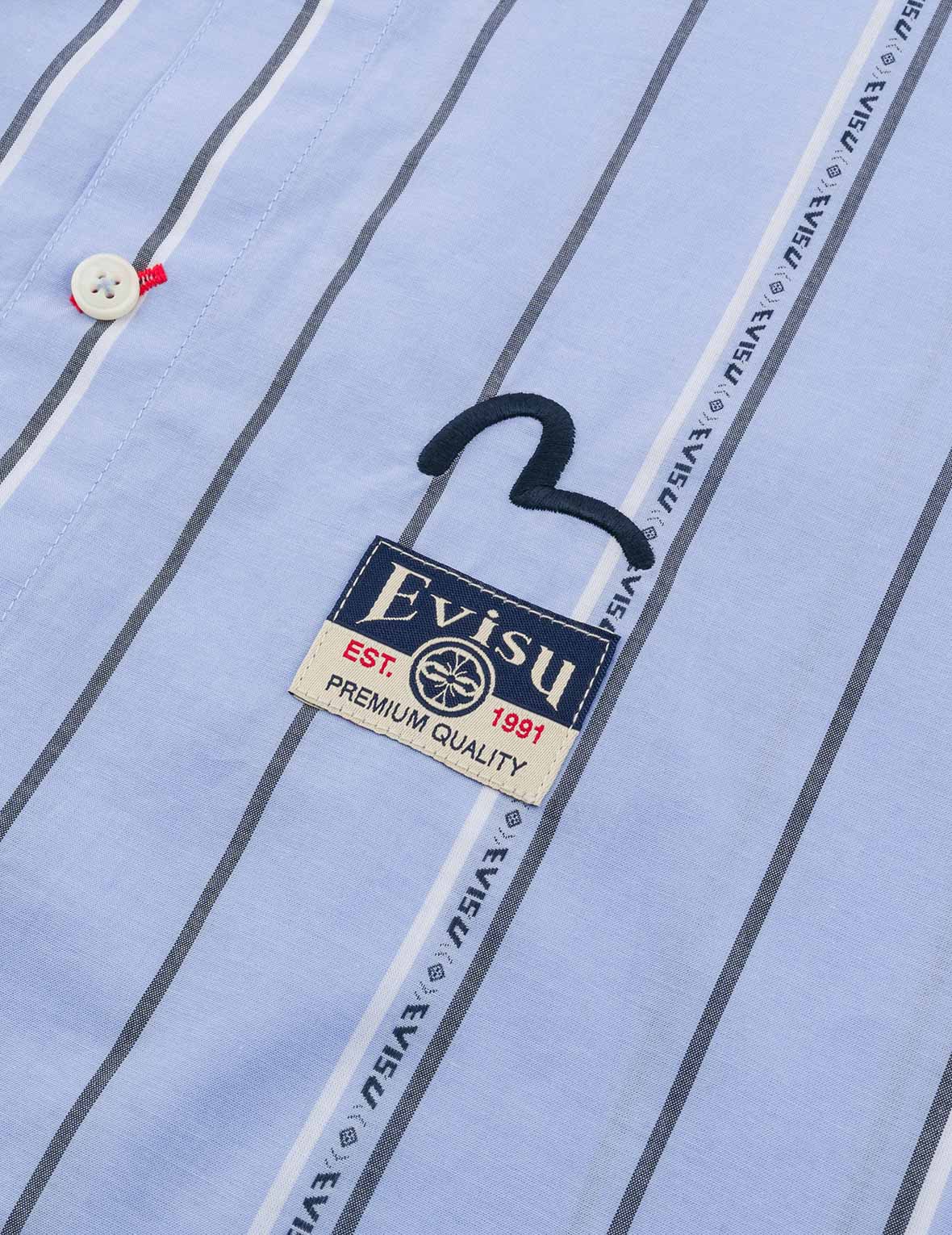 條紋紗線染色商標和海鷗刺繡時尚版型襯衣