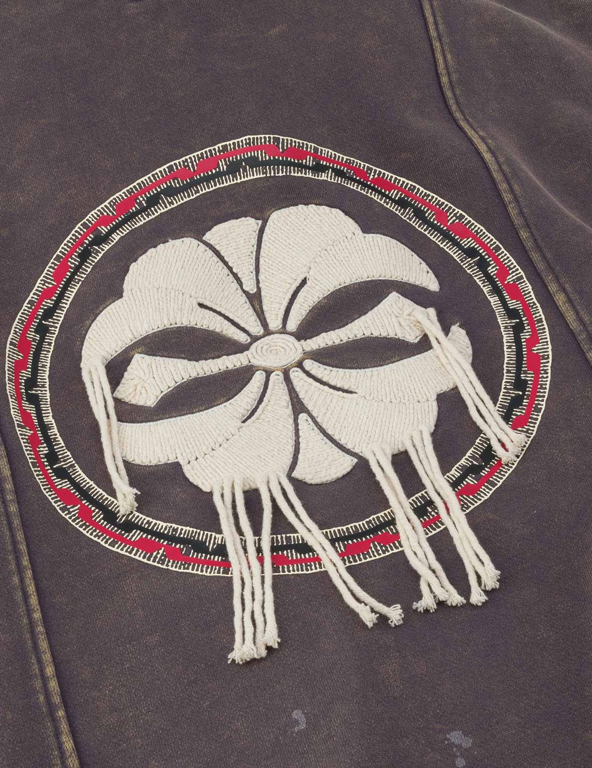 Washed Deconstructed Totem Kamon Embroidery Fashion Fit Hoodie Vest