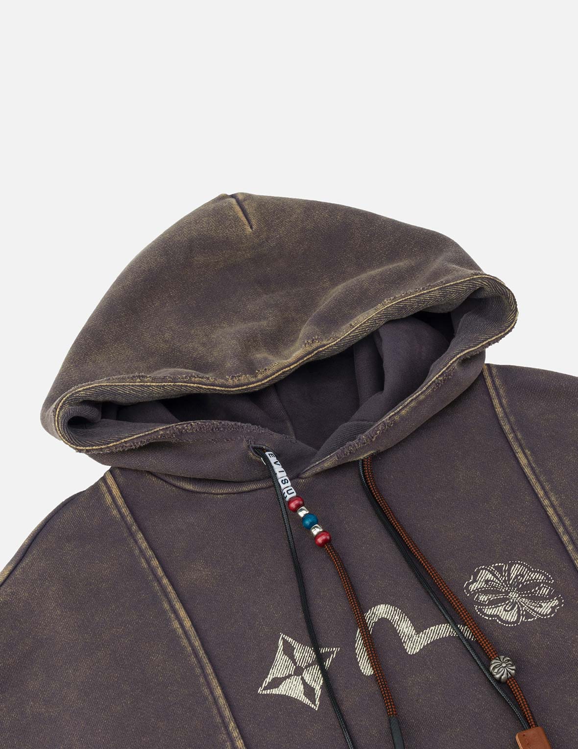 Washed Deconstructed Totem Kamon Embroidery Fashion Fit Hoodie Vest