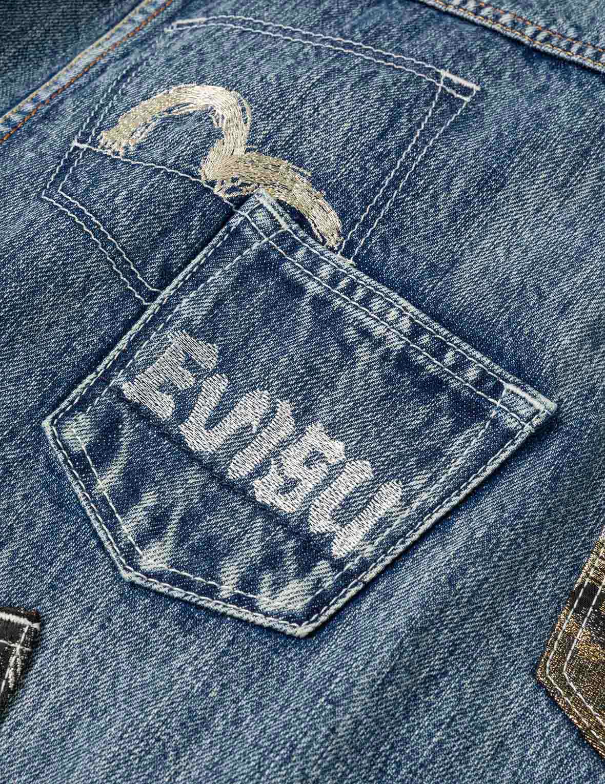 Brocade Patch Multi-pocket Denim Jacket