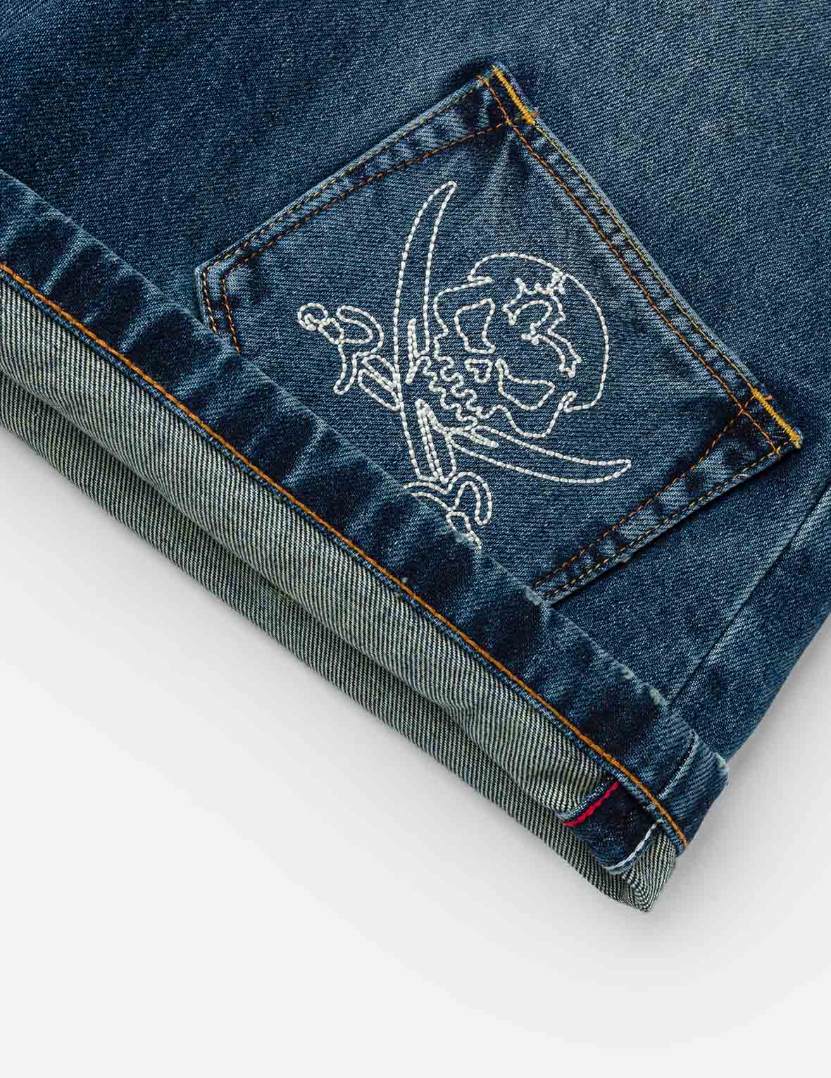 骷髏多口袋牛仔短褲