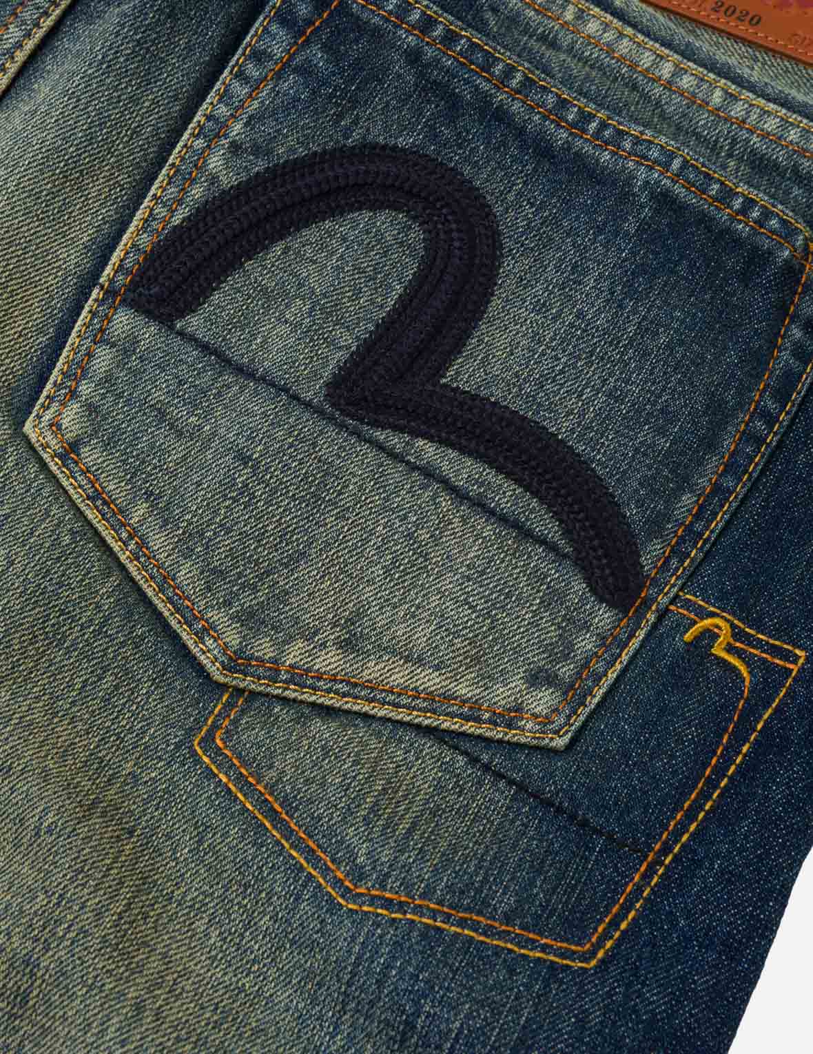 Dark Tone Washed Embroidery Jeans #2020