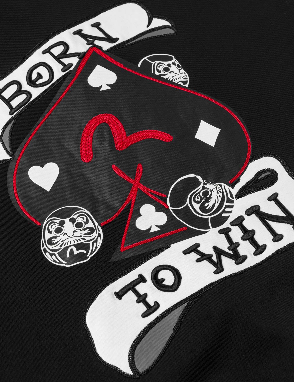 Poker Spade Embroidery Zip-up Hoodie - Black