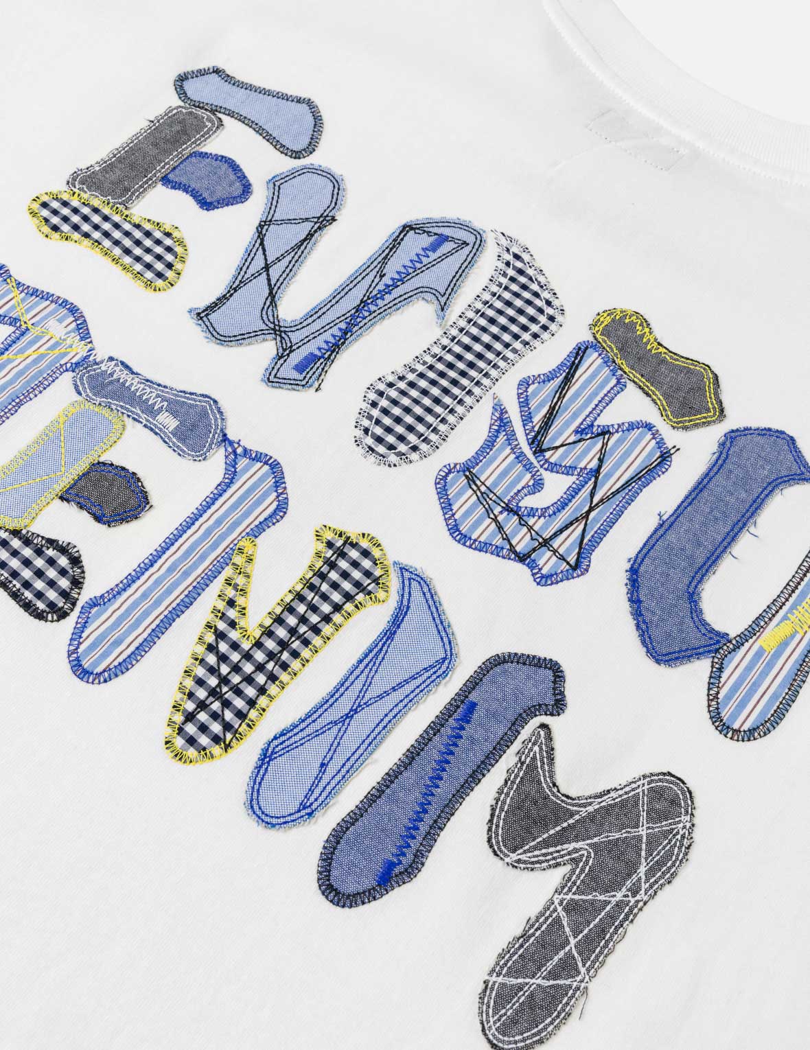 Fabric-mix Patchwork Seagull and Logo Applique T-shirt