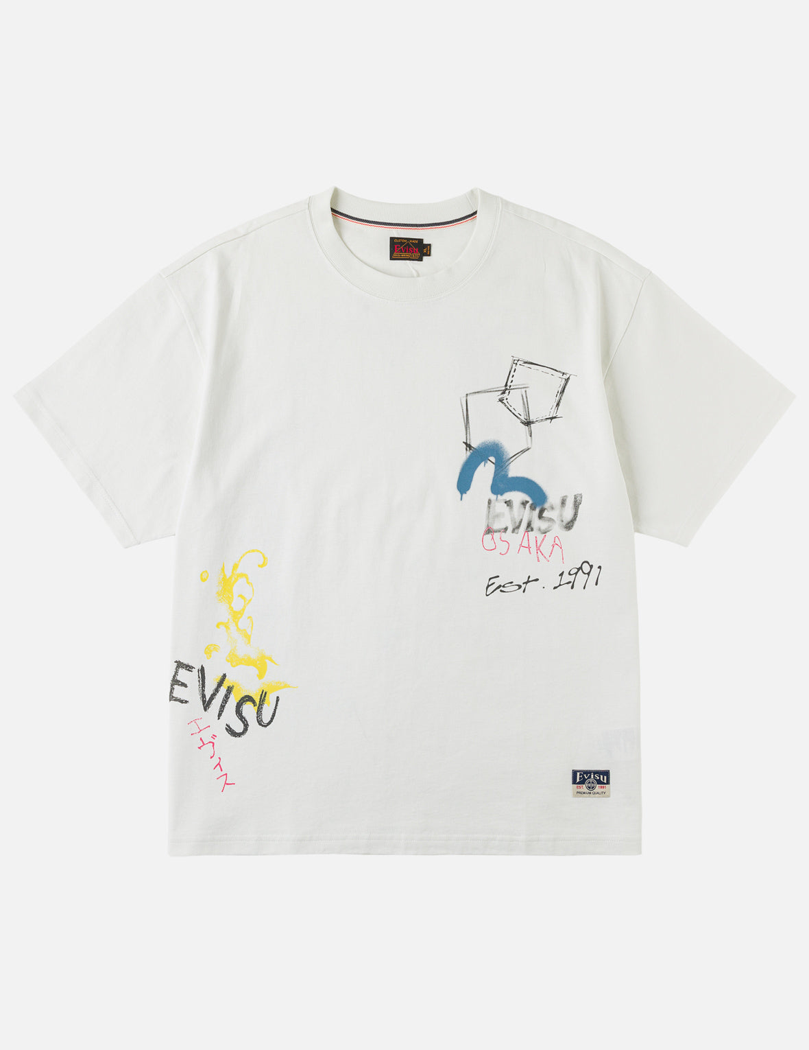Hand-drawn Daicock and Multi-pocket Graffiti T-shirt