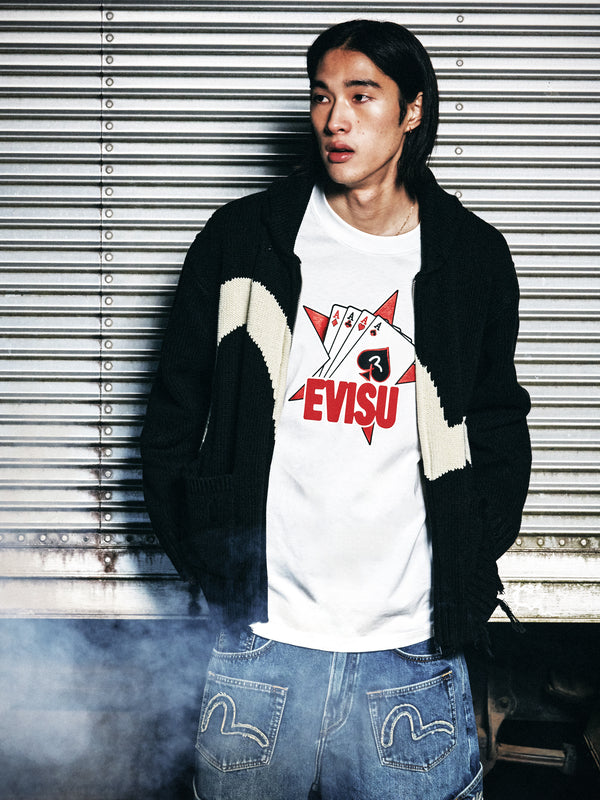 Poker Aces and Flocked Star T-shirt - White