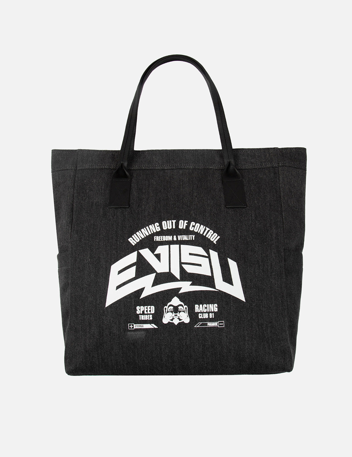 Auto-Racing Style Logo Print Denim Tote Bag