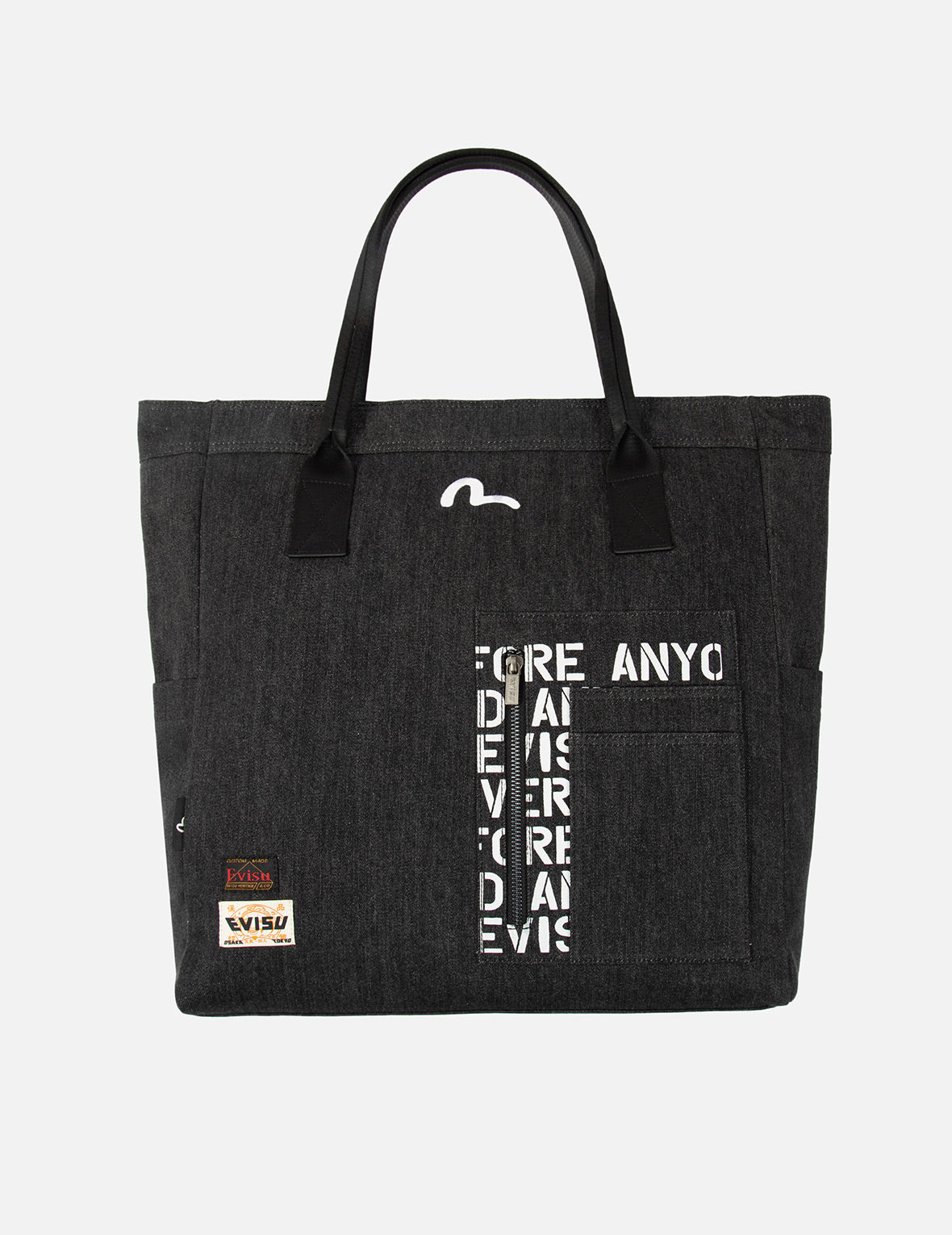 Auto-Racing Style Logo Print Denim Tote Bag