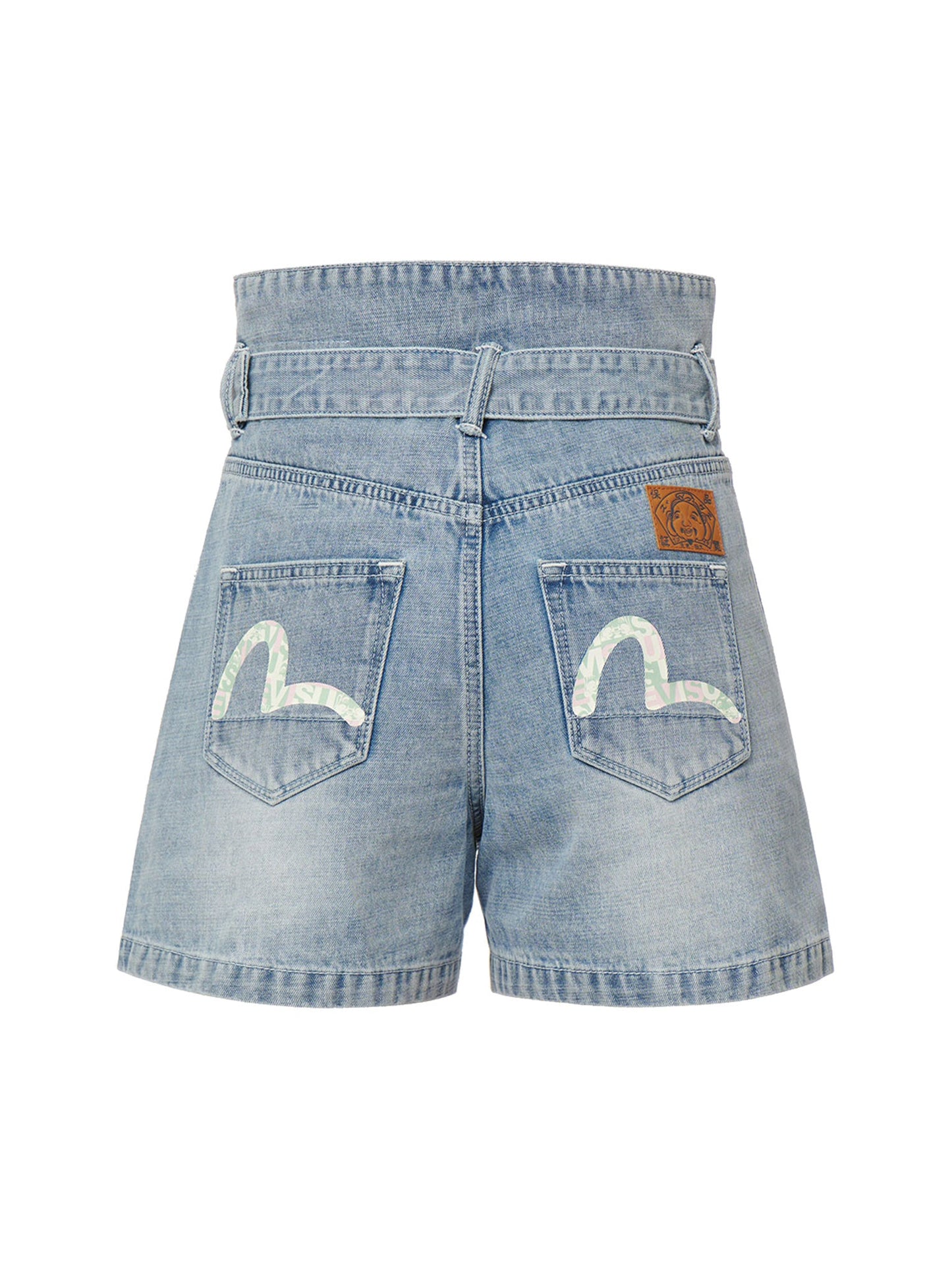 Seagull Print Paper Bag Denim Shorts