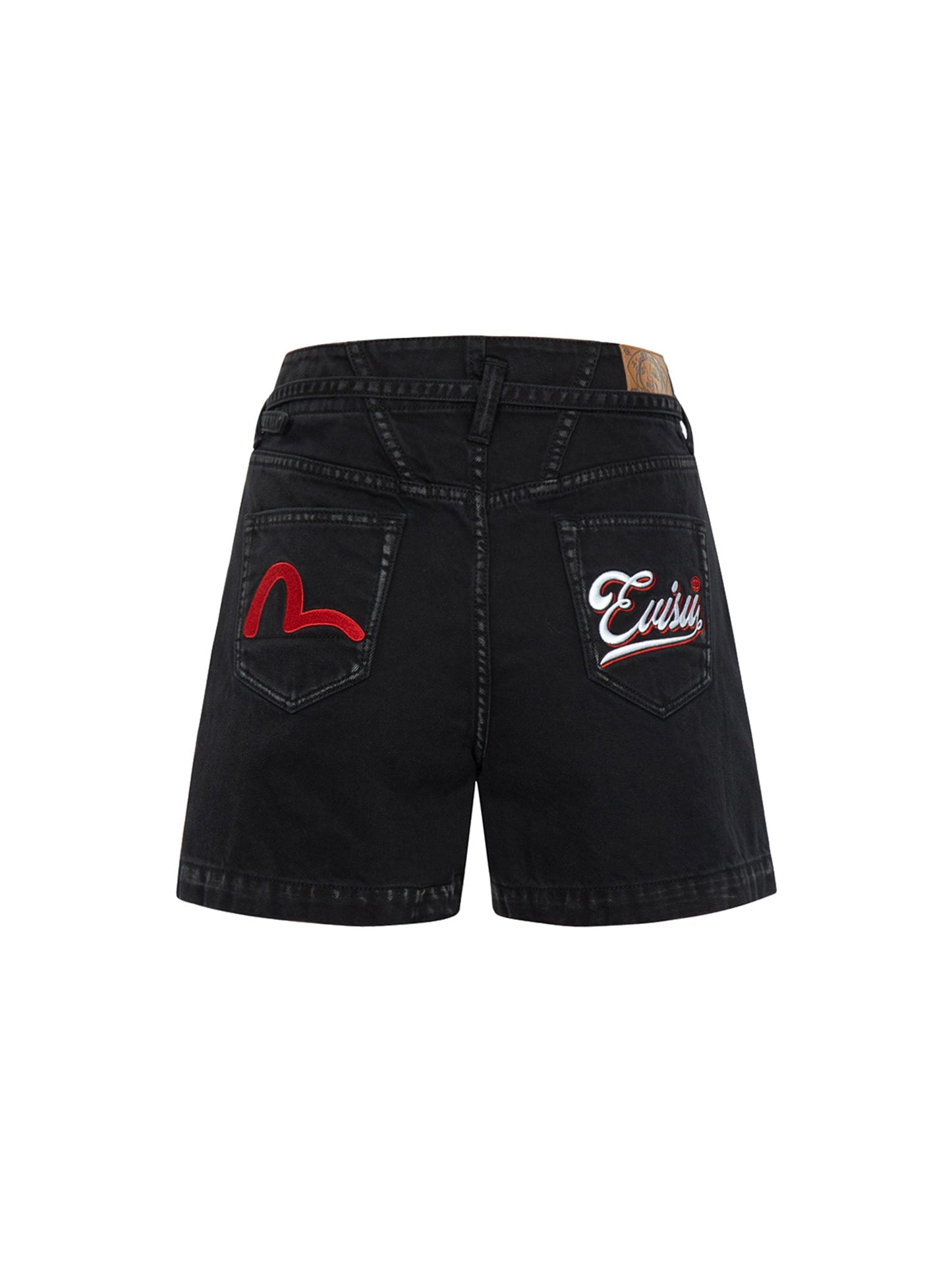 Seagull and 3D Logo Embroidery Denim Shorts