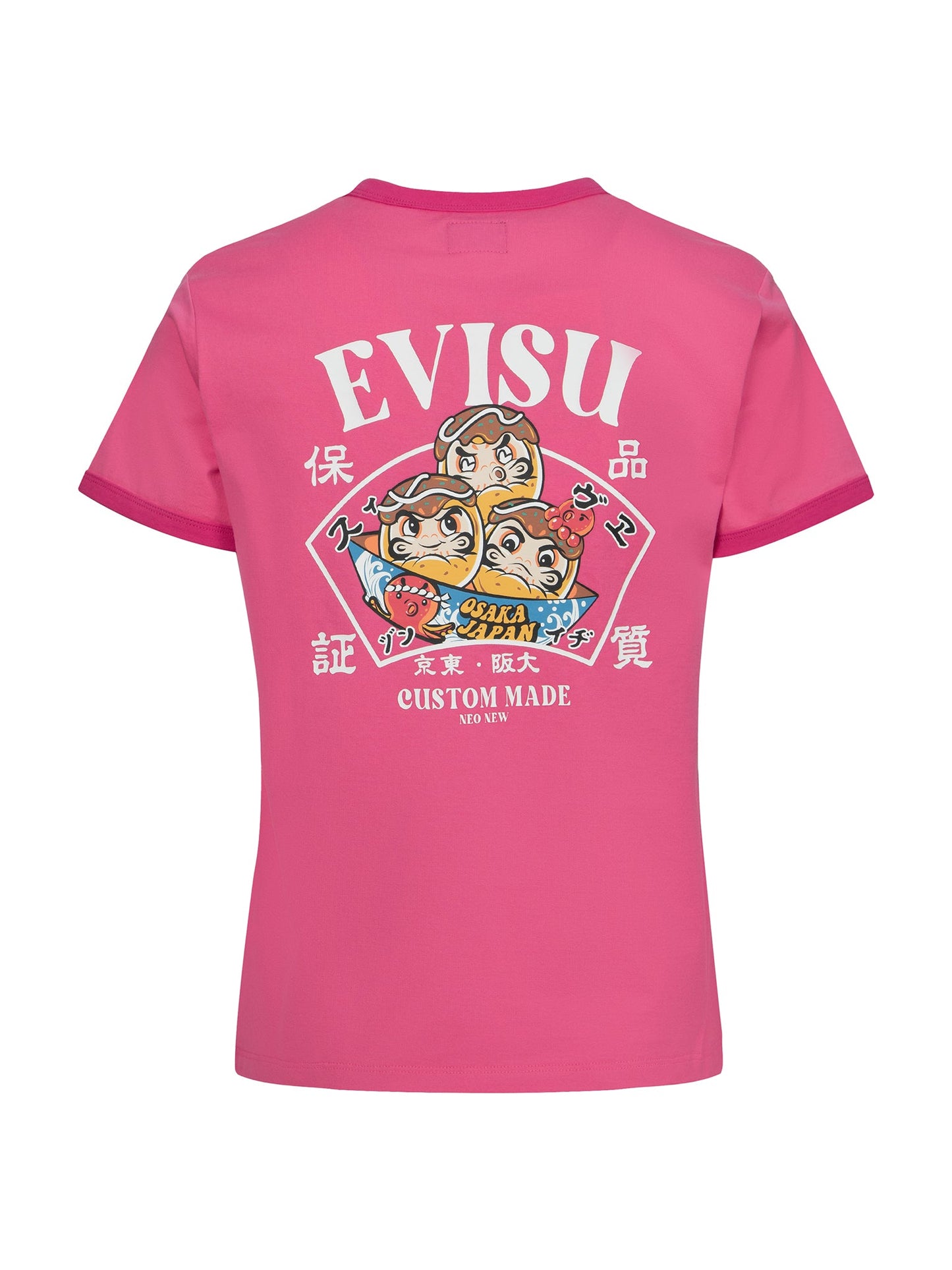 Logo and Takoyaki Daruma Print Regular Fit Ringer T-shirt