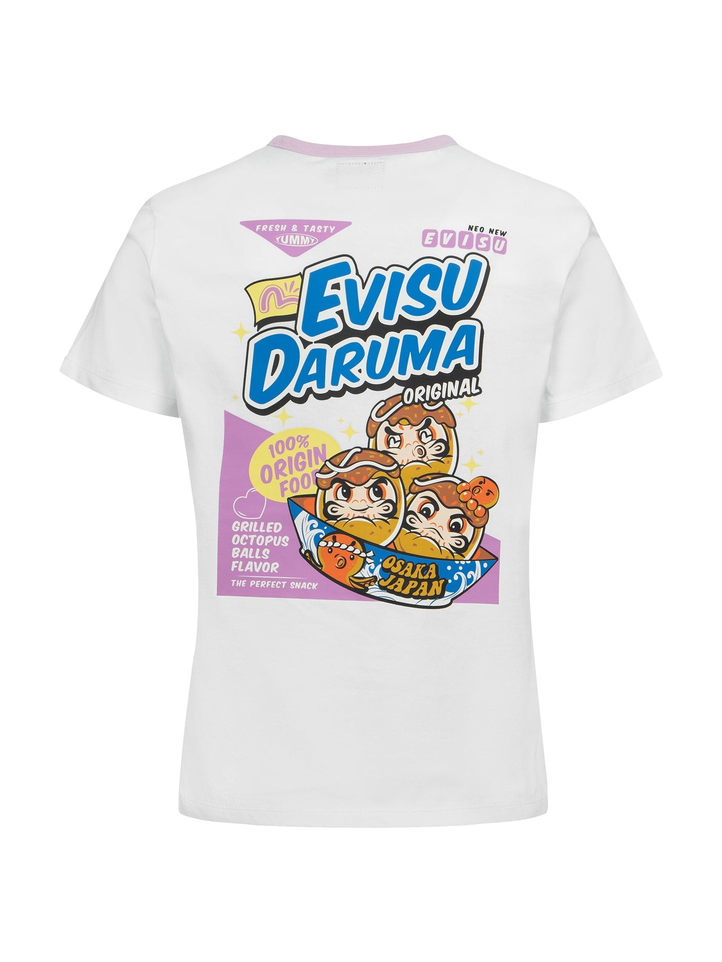 Logo and Takoyaki Daruma Print Regular Fit Ringer T-shirt