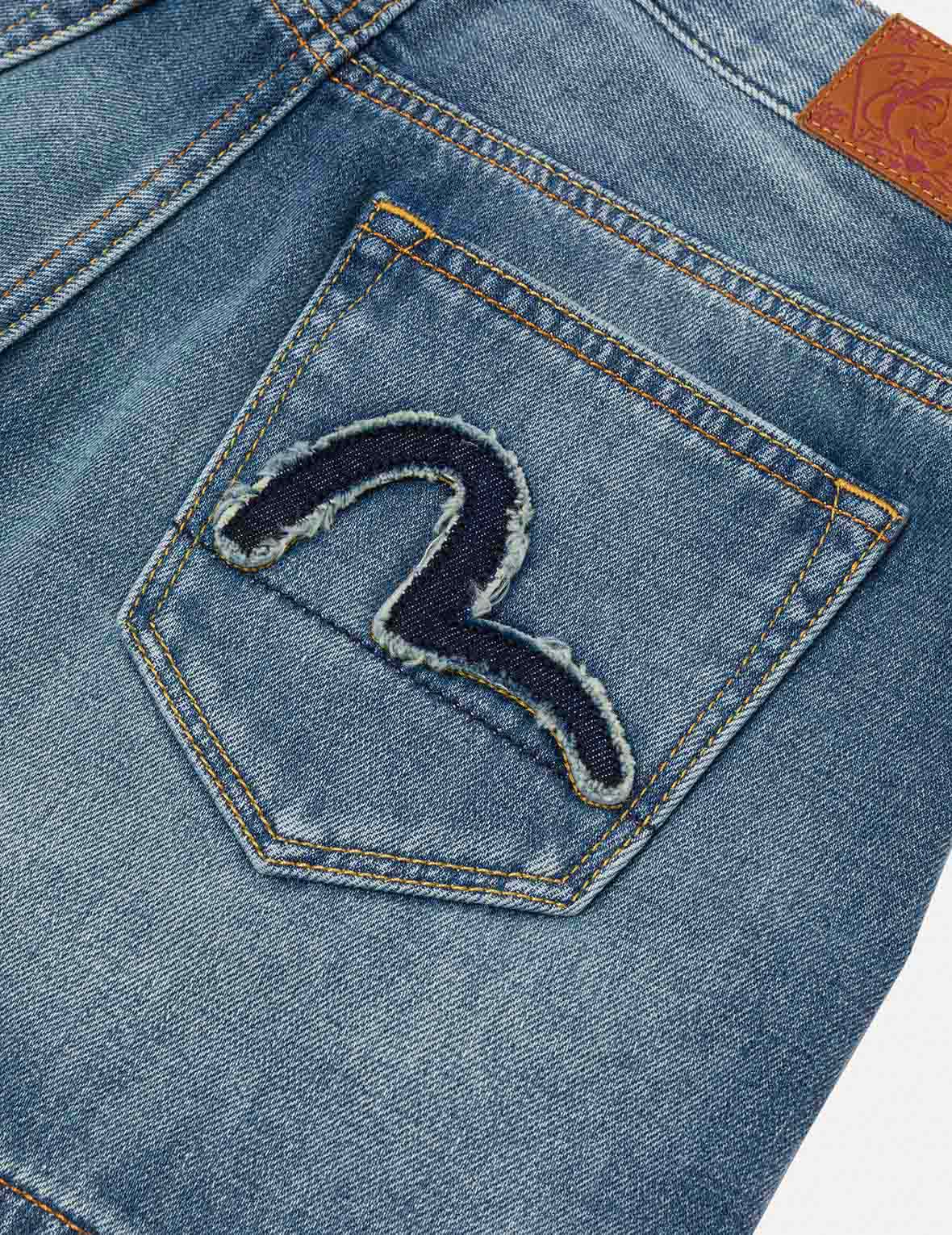 Deconstructed Seagull and Logo Applique Relax Fit Denim Shorts