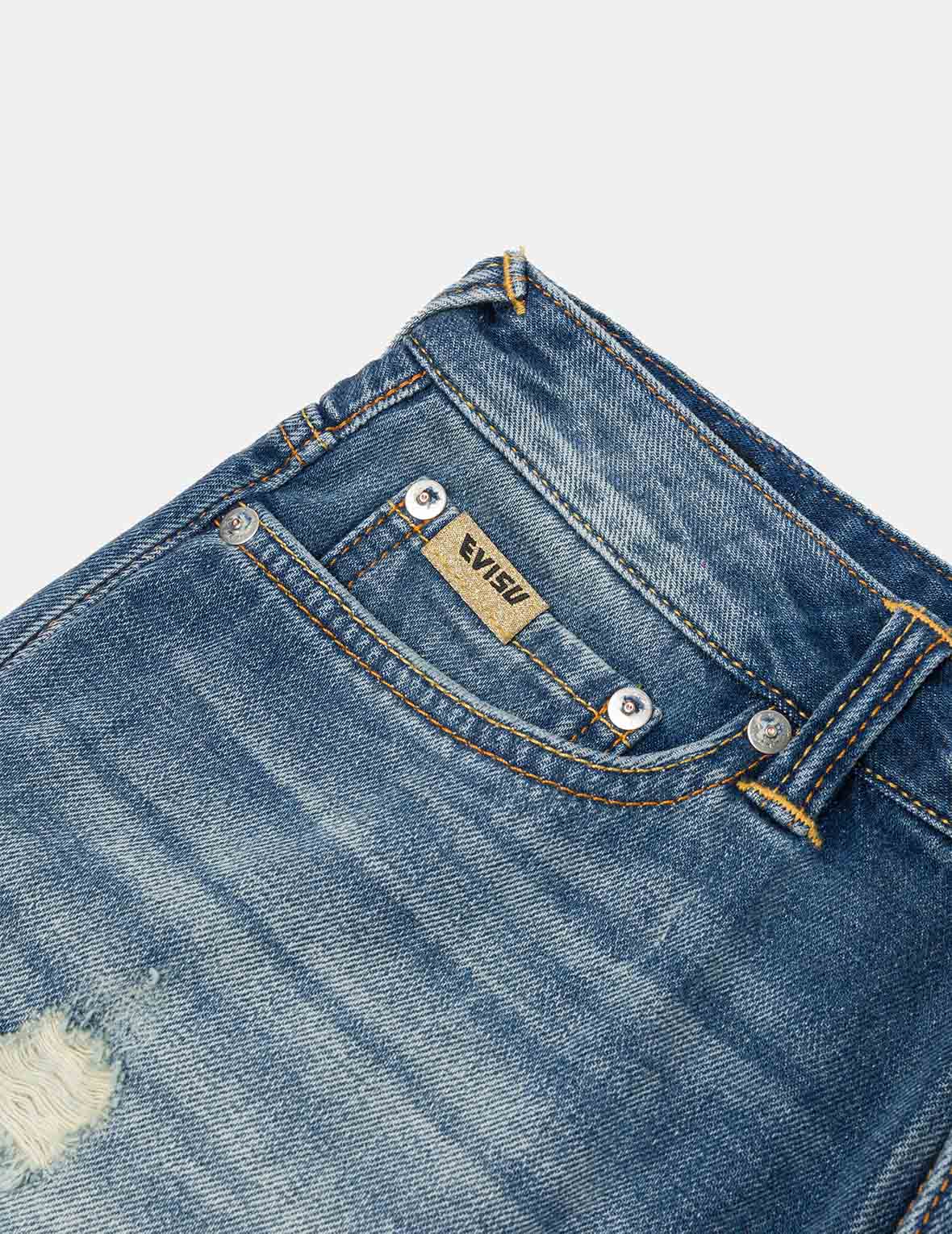 Deconstructed Seagull and Logo Applique Relax Fit Denim Shorts