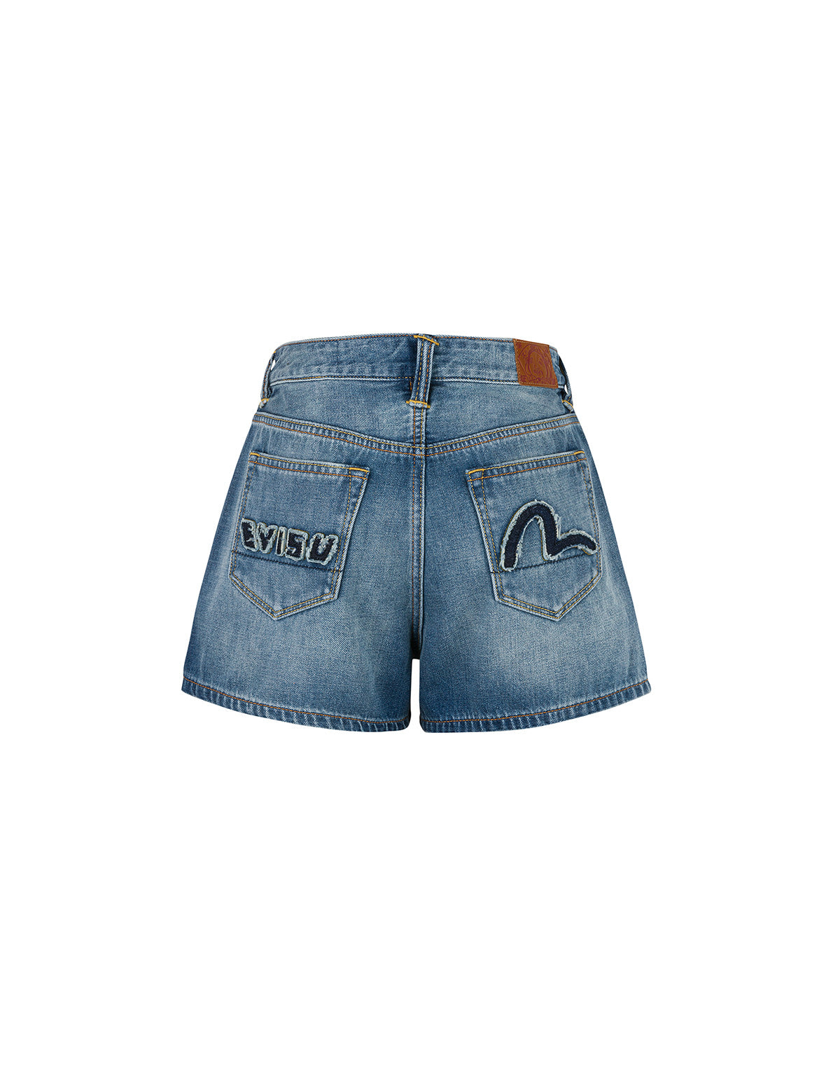 Deconstructed Seagull and Logo Applique Relax Fit Denim Shorts