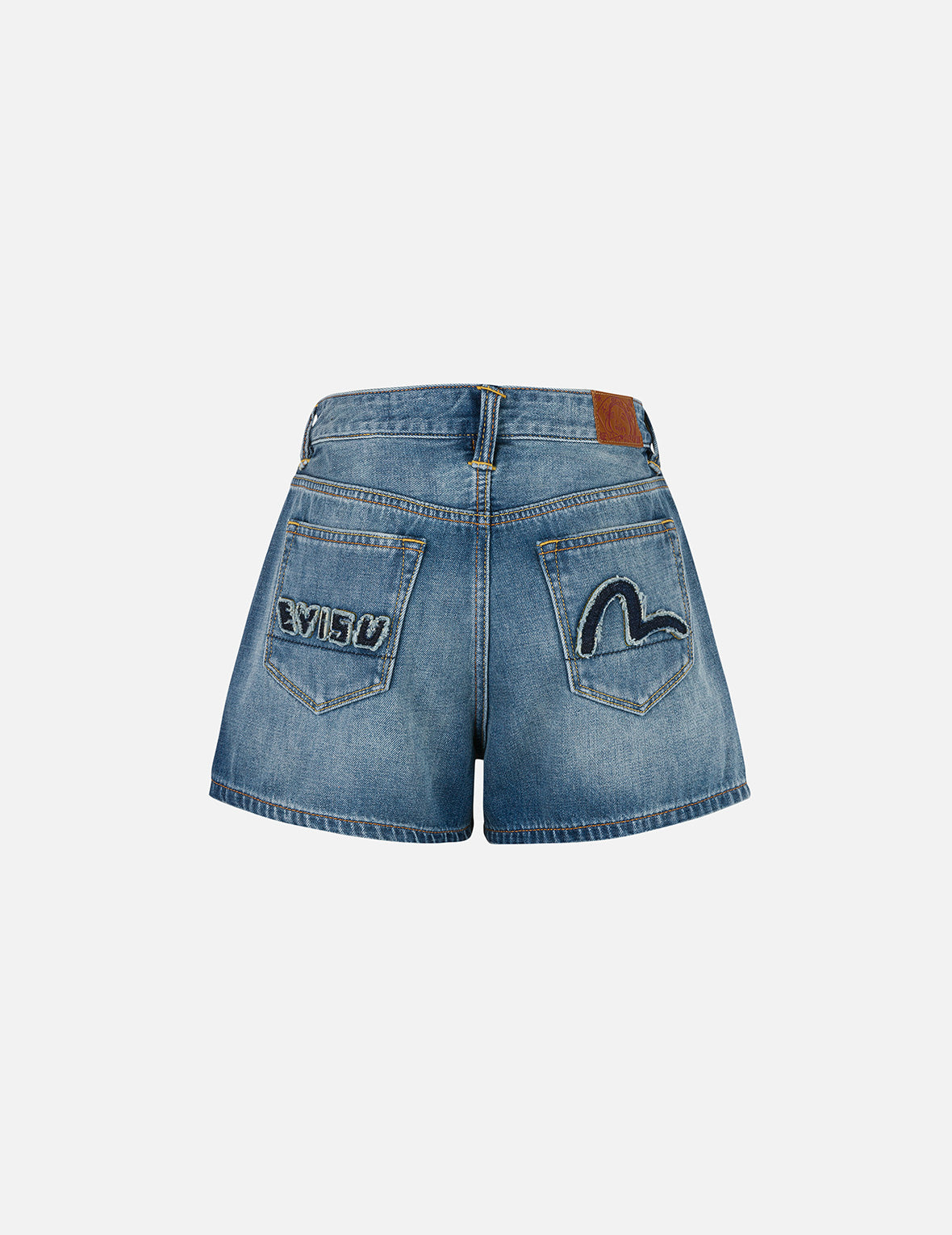 Deconstructed Seagull and Logo Applique Relax Fit Denim Shorts