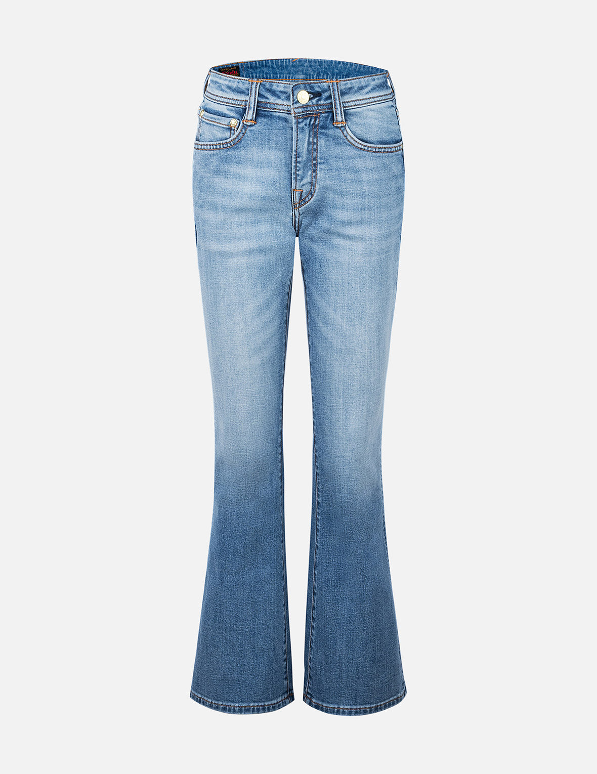 水洗海鷗與圖騰刺繡喇叭褲牛仔褲