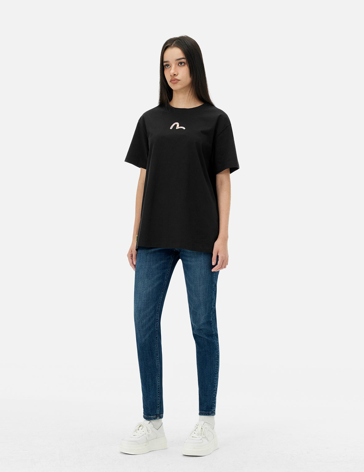 Seagull Appliqué Embroidery Skinny Jeans