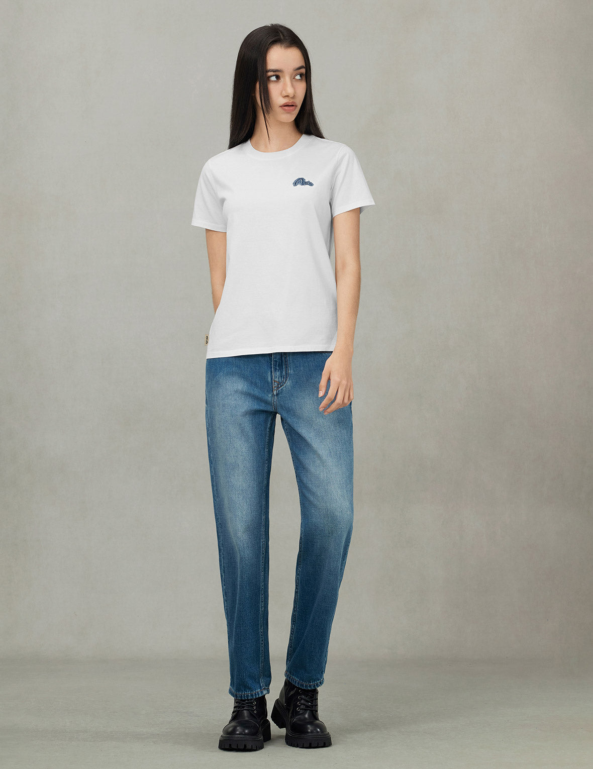 Rhinestone Logo and Seagull Print Boyfriend Jeans