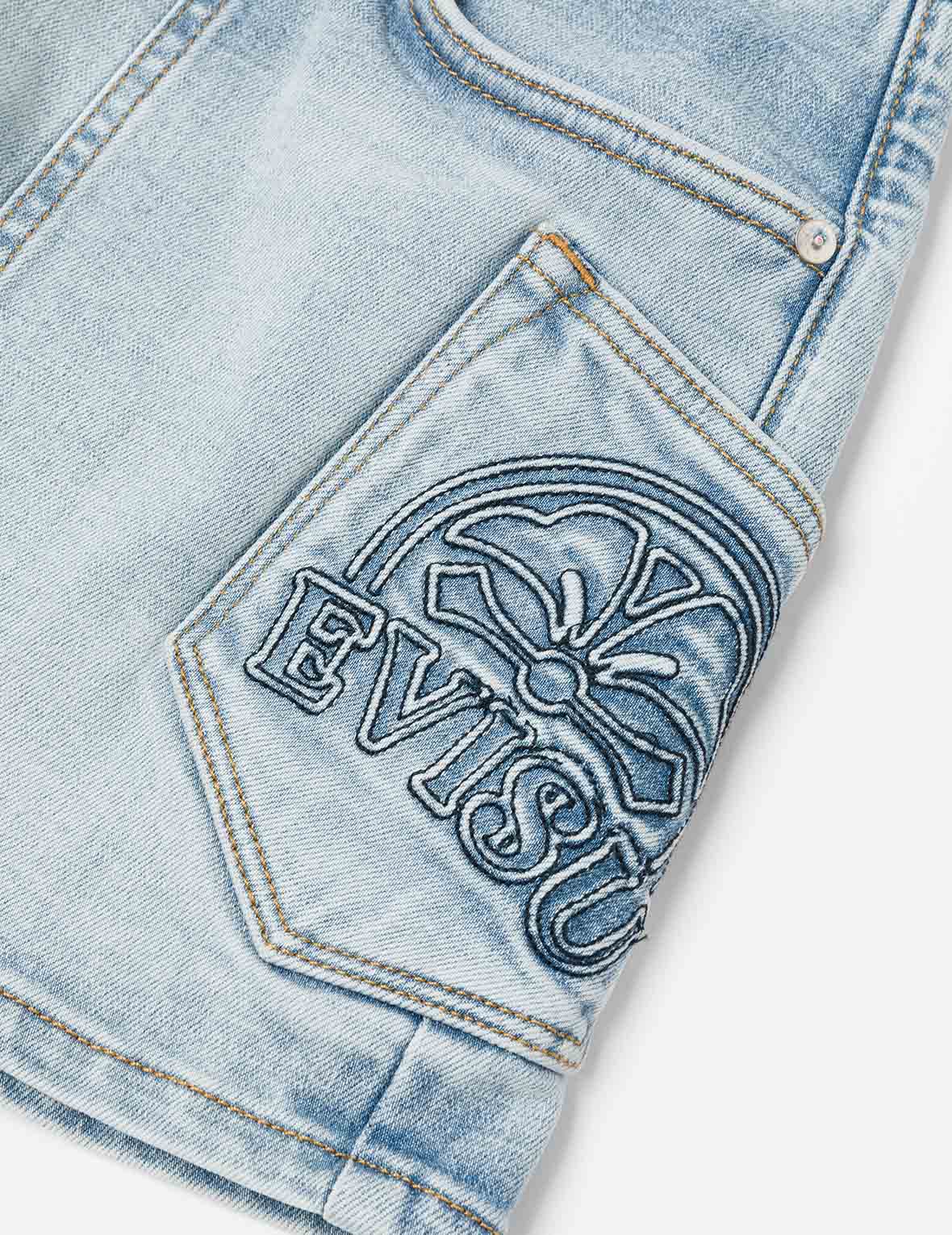 Kamon and Logo Embroidery Regular Fit Denim Skorts