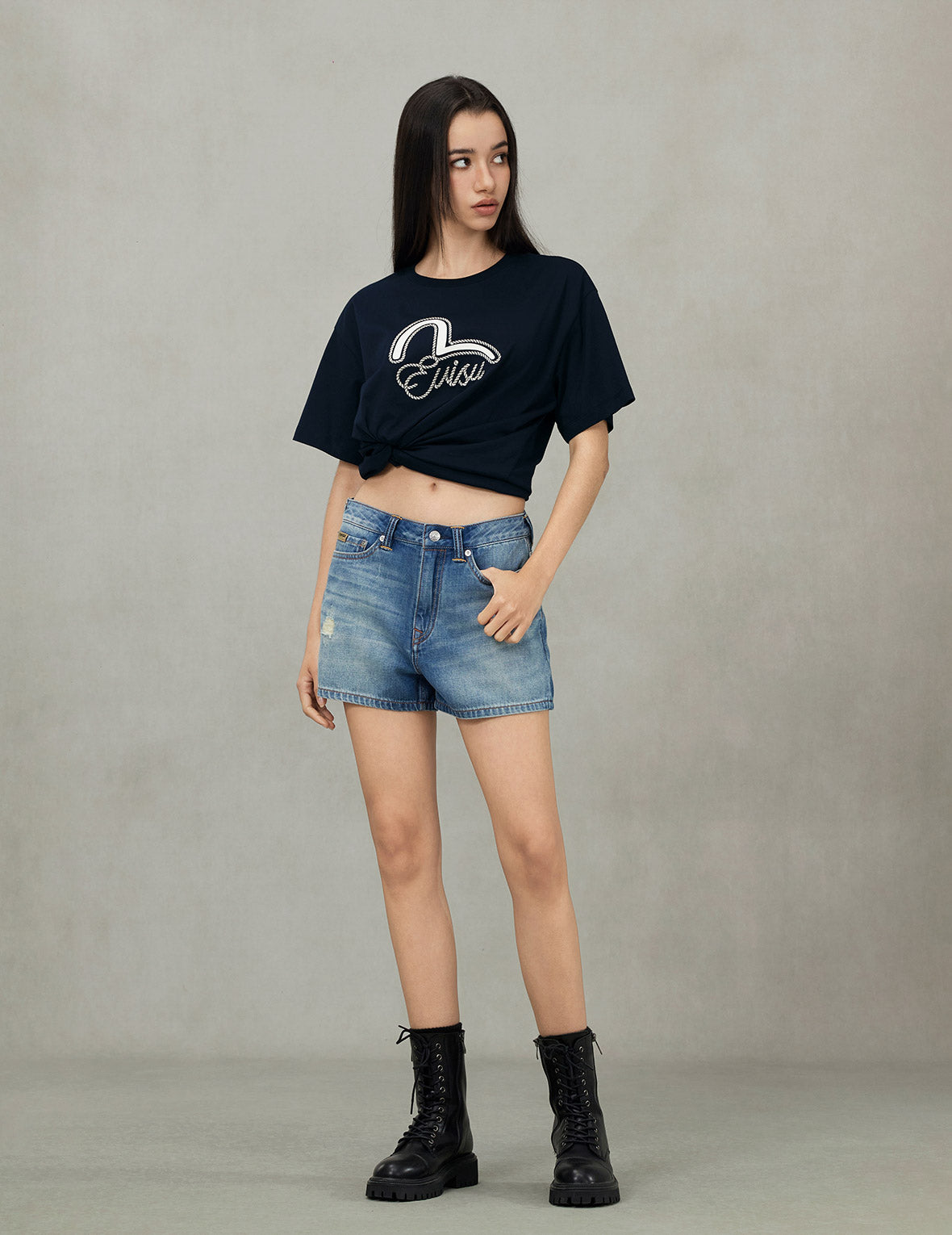 Seagull Print and Twisted Rope Logo Embroidery Boyfriend T-Shirt