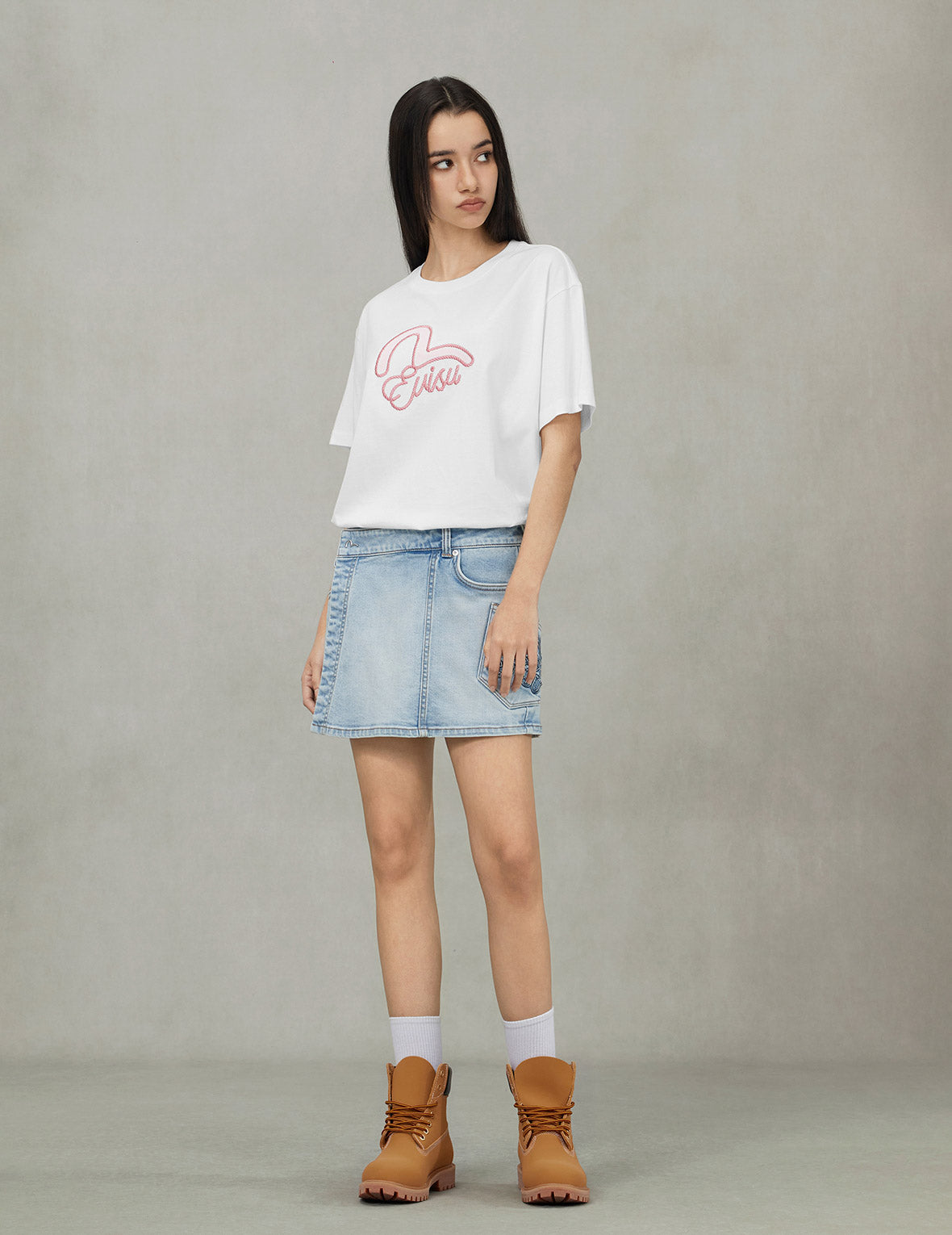 Seagull Print and Twisted Rope Logo Embroidery Boyfriend T-Shirt