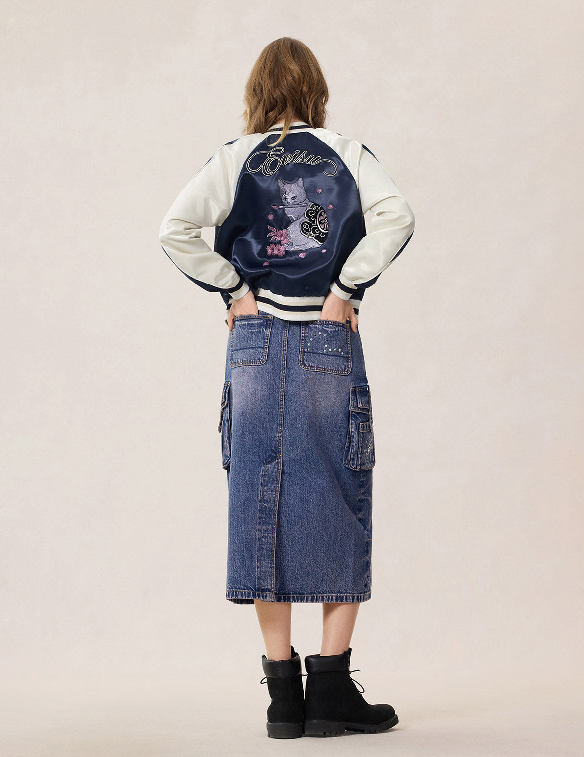 Cat Theme Embroidery Souvenir Jacket