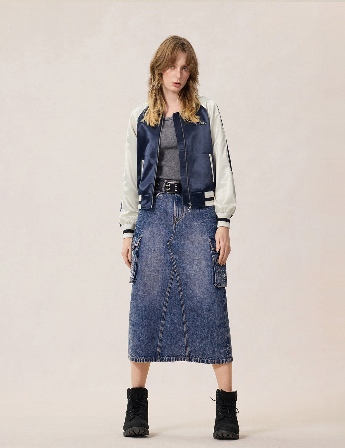 Studded Denim Cargo Skirt