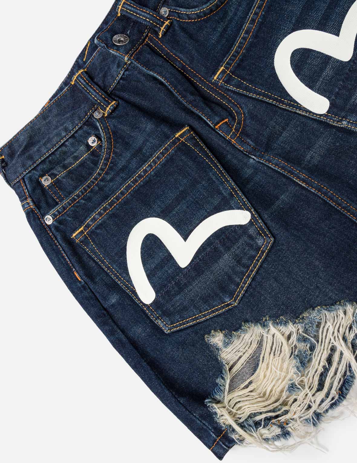 Seagull Print Multi-Pocket Denim Skirt