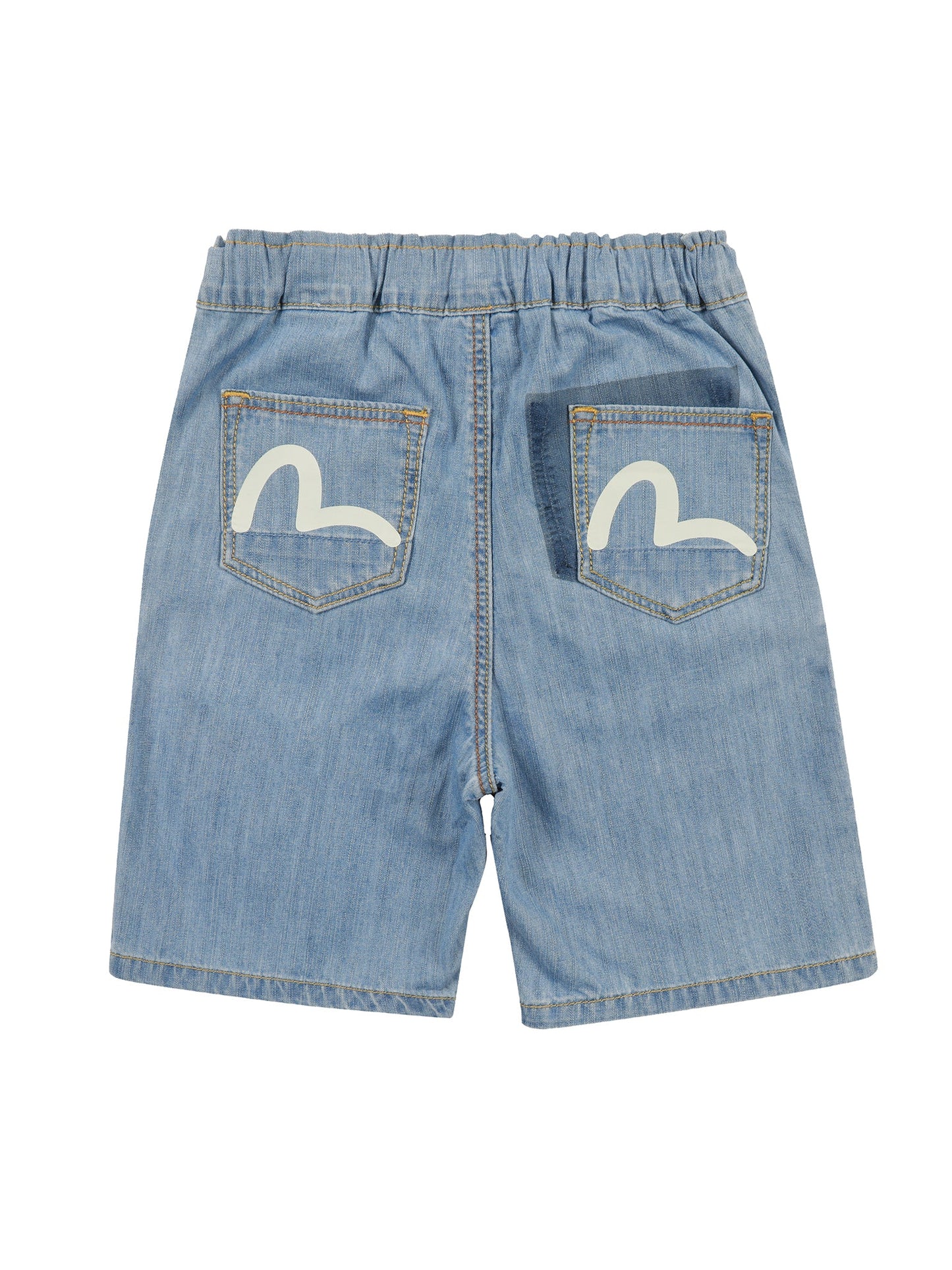 Seagull Print and Overlapping Multi-Pocket Regular Fit Denim Shorts