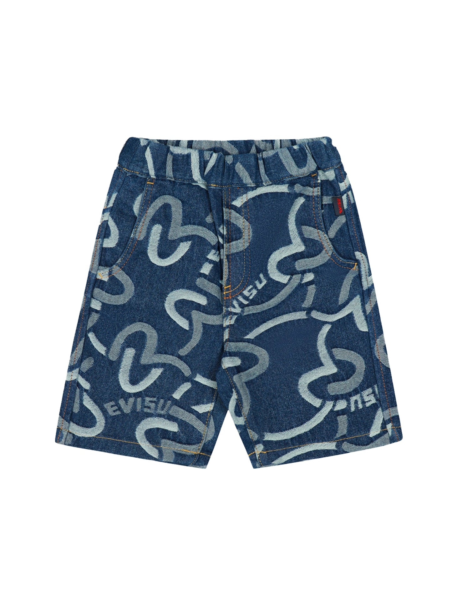 Allover Seagull and Logo Print Regular Fit Denim Shorts