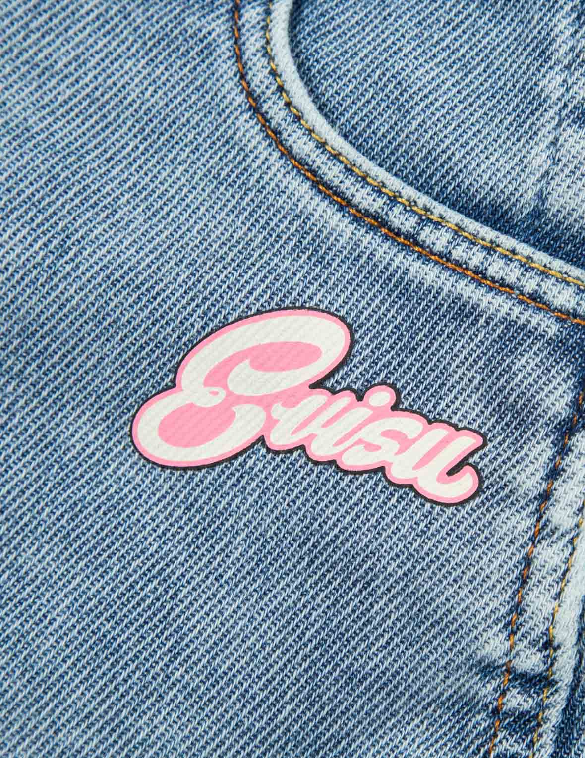 Daruma Embroidery Denim Dungaree Dress