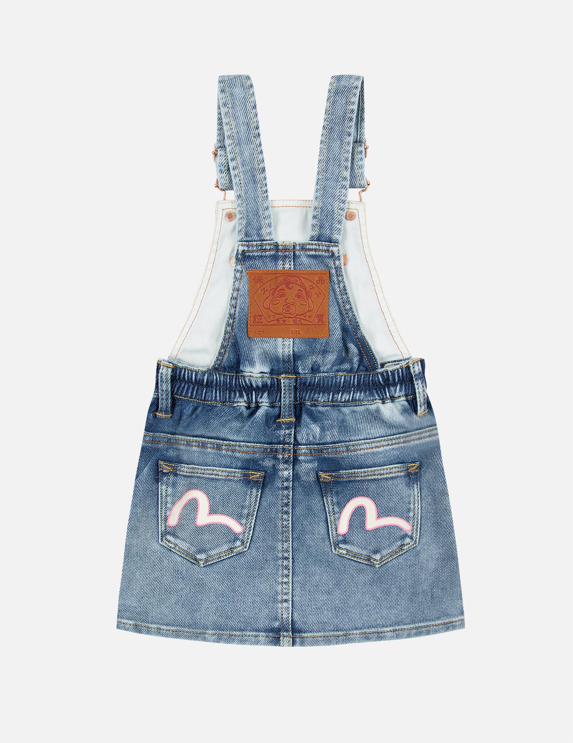 Daruma Embroidery Denim Dungaree Dress