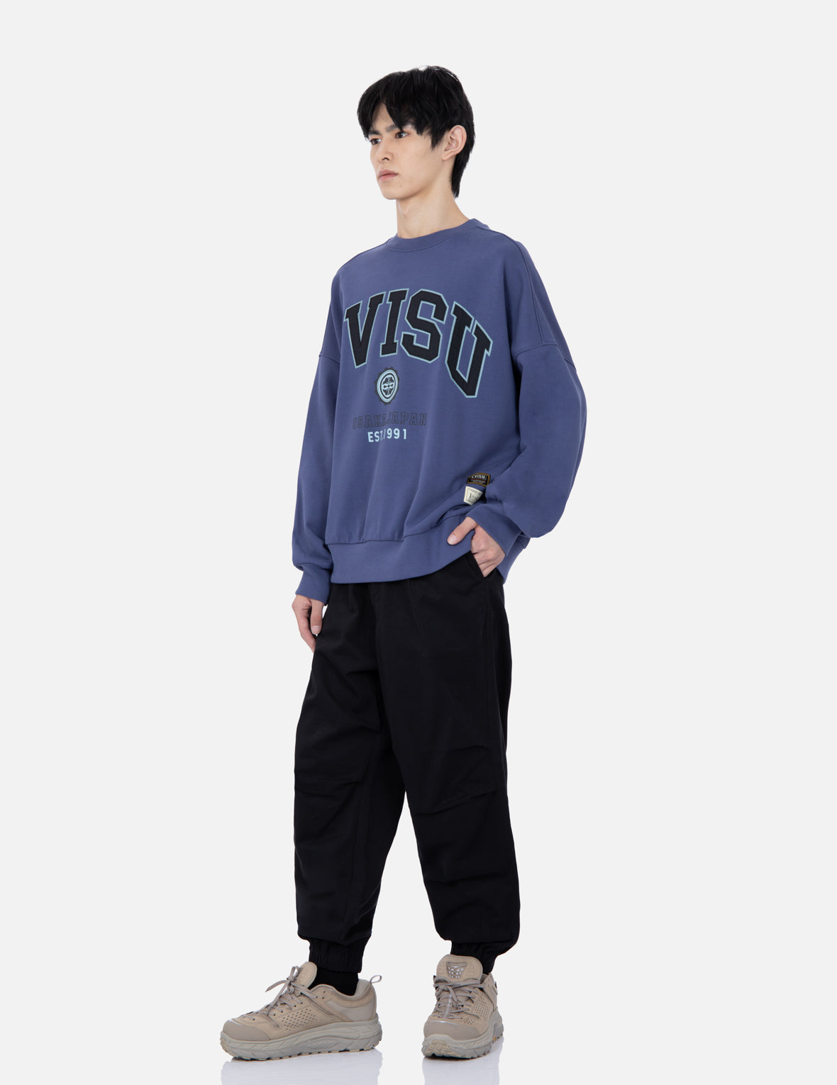 家花刺繡闊腿束腳褲