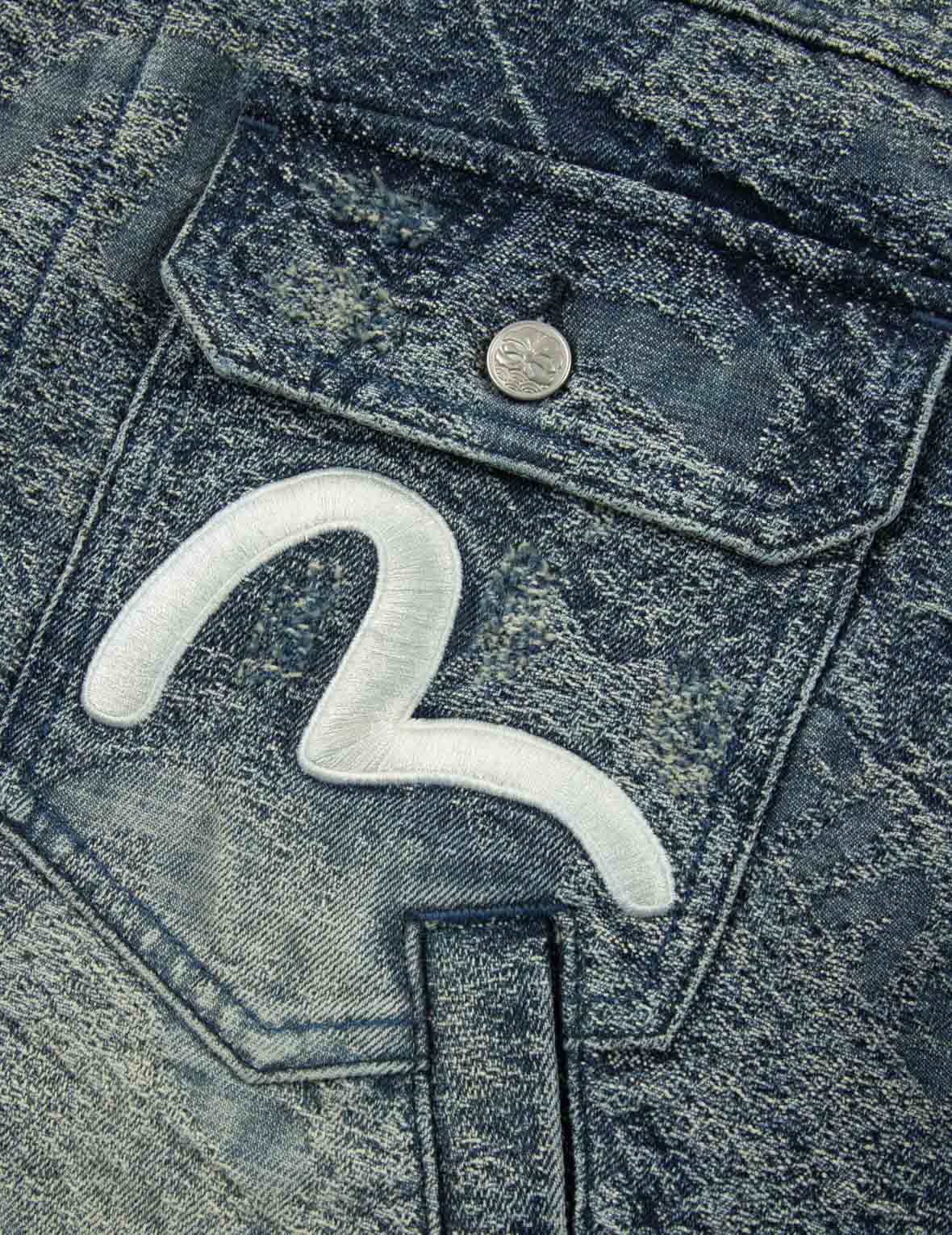 滿地口袋印花和海鷗刺繡寬版牛仔外套