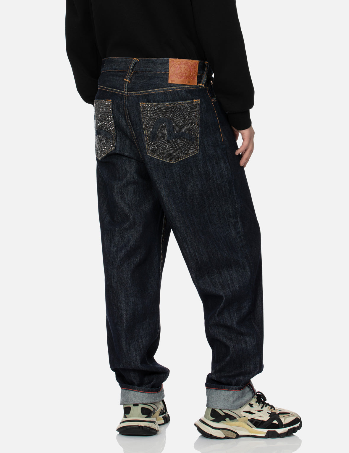 熱燙石鏤空海鷗時尚版型牛仔褲