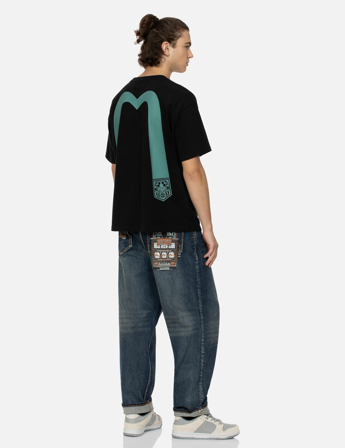 Washed Logo and Godhead Slot Coated Relax Fit Jeans