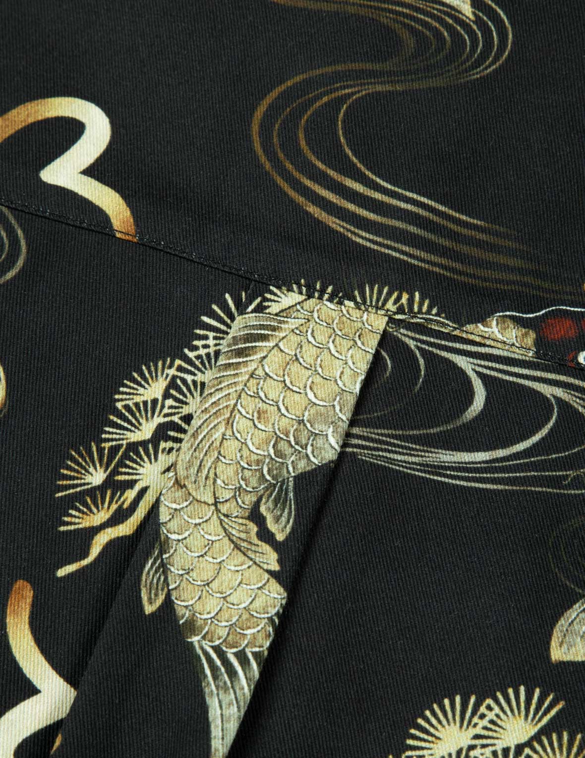 Allover Carp and Seagull Print Oversized Shirt