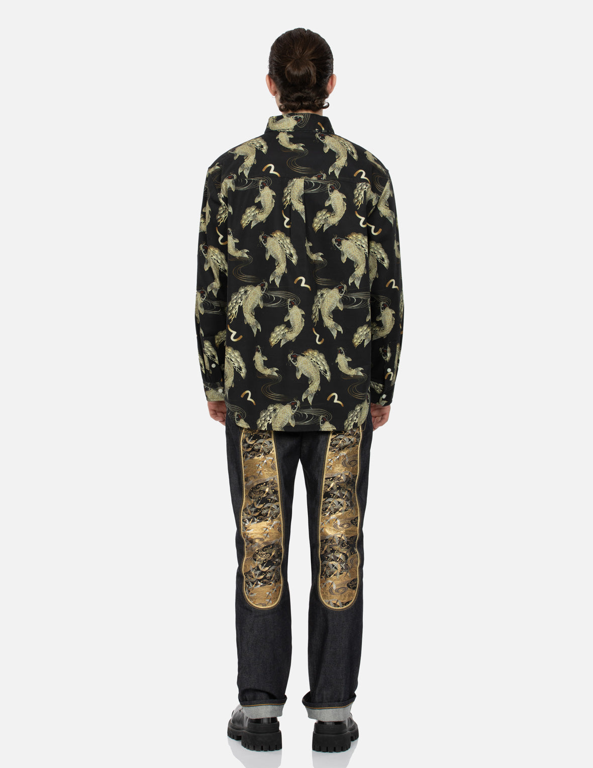 Allover Carp and Seagull Print Oversized Shirt