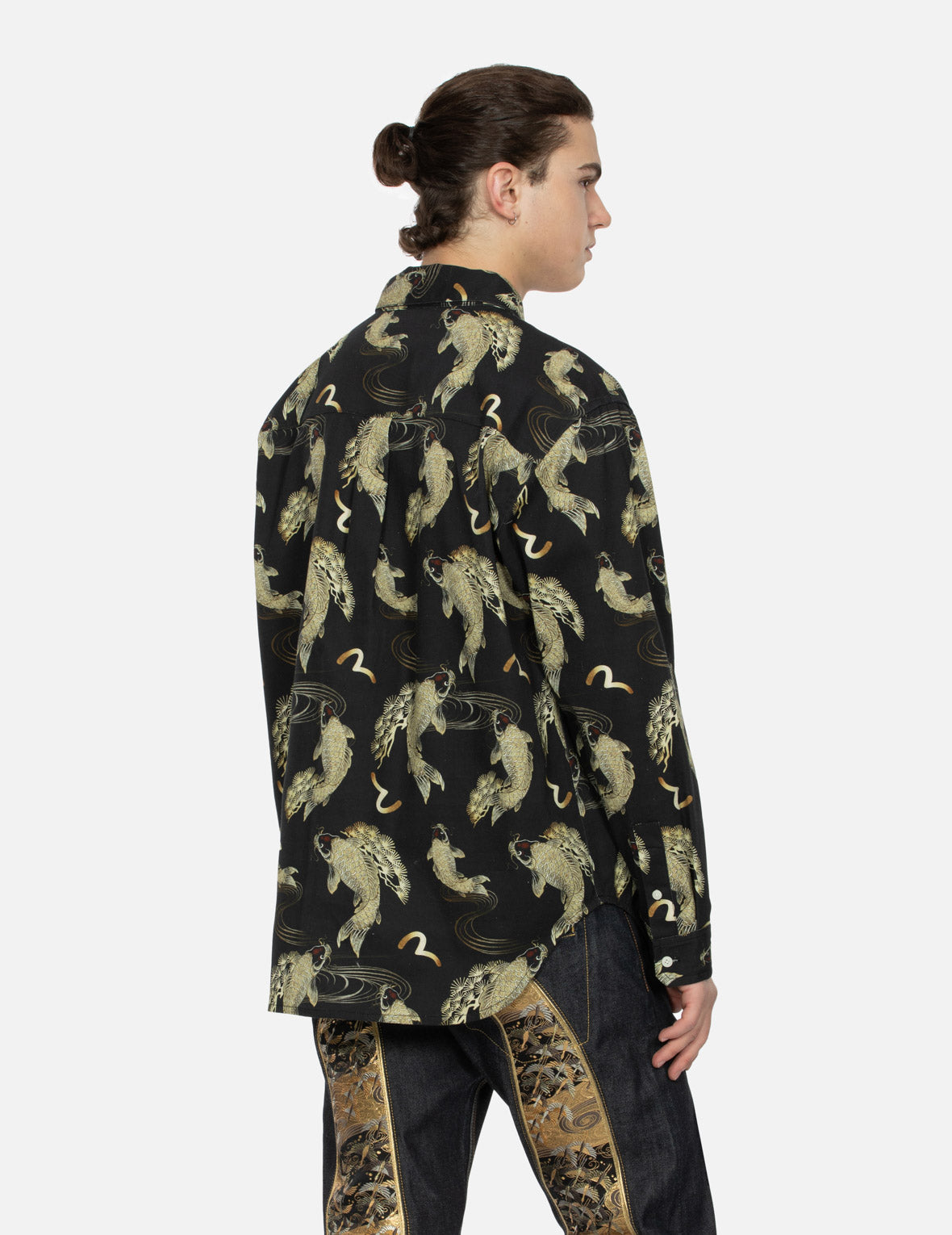 Allover Carp and Seagull Print Oversized Shirt