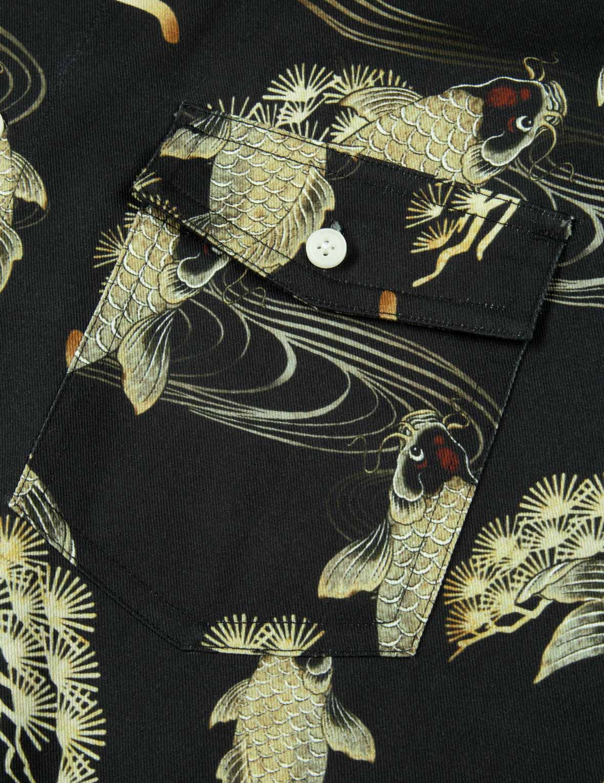 Allover Carp and Seagull Print Oversized Shirt