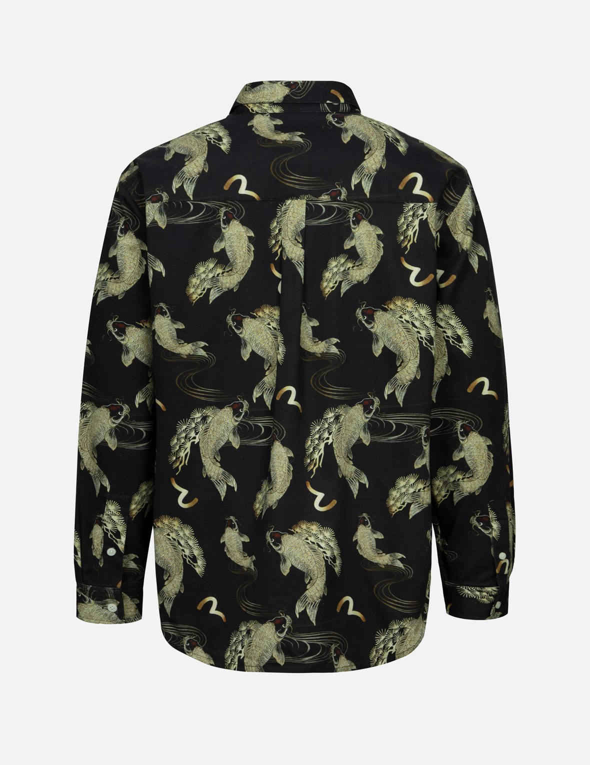 Allover Carp and Seagull Print Oversized Shirt