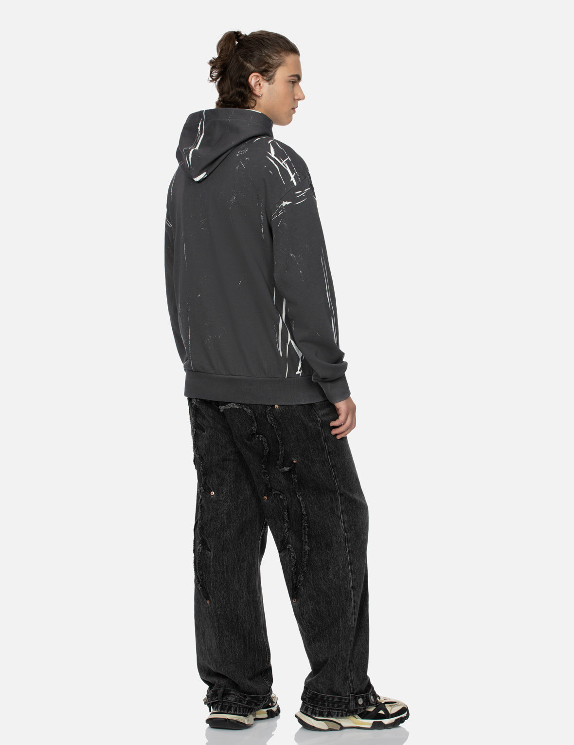 海鷗與商標拓印寬版休閒連帽衛衣