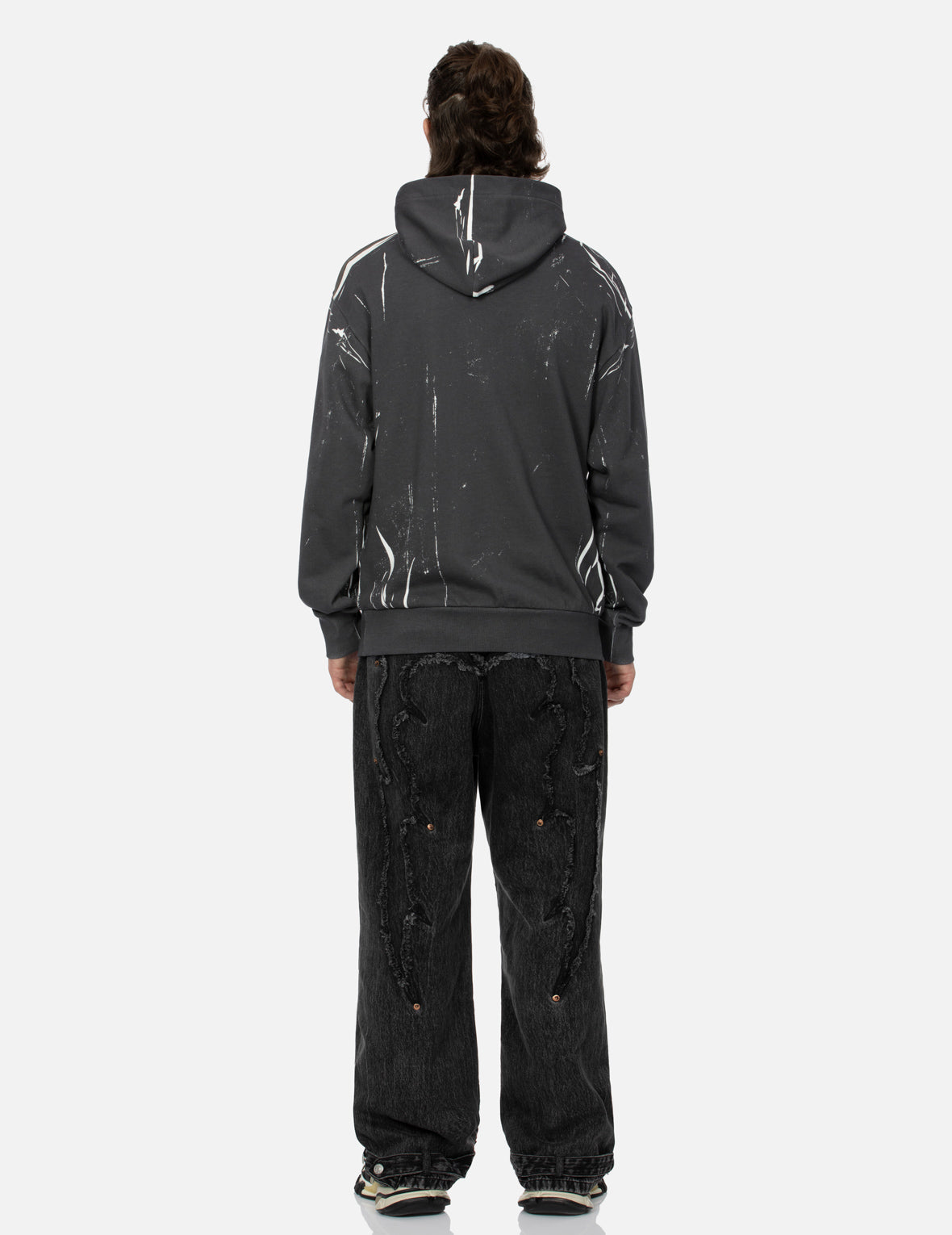 海鷗與商標拓印寬版休閒連帽衛衣