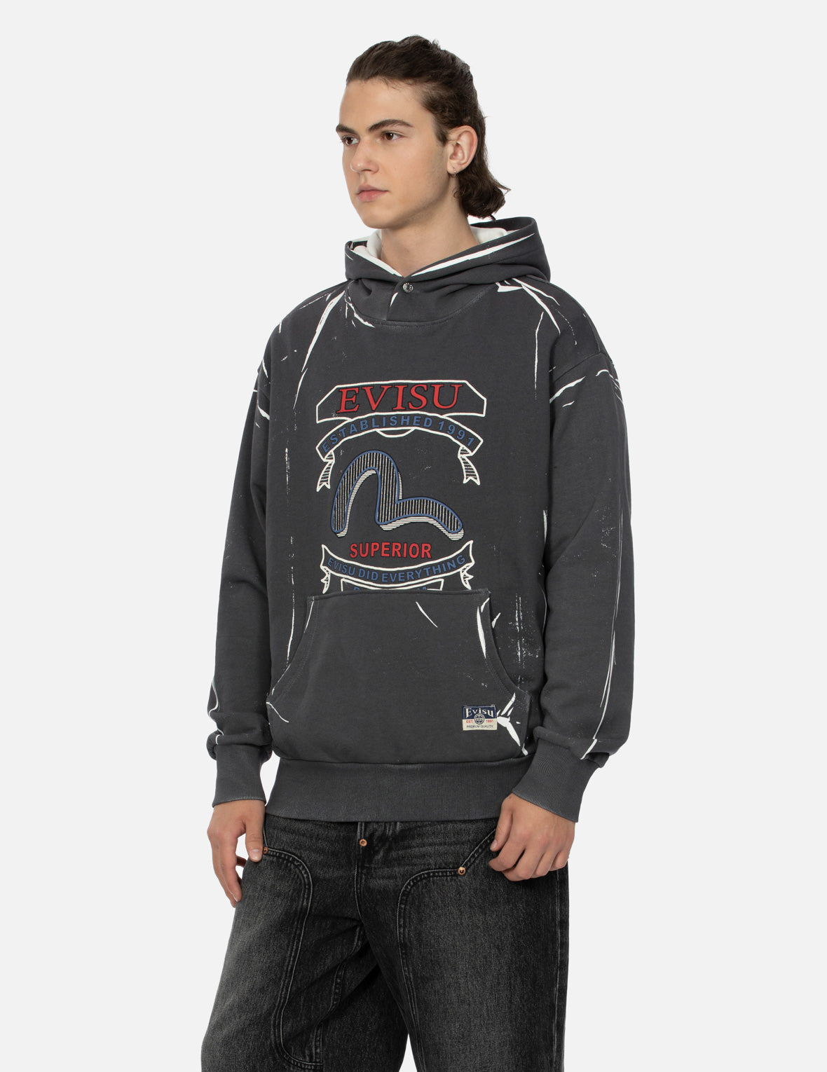 海鷗與商標拓印寬版休閒連帽衛衣