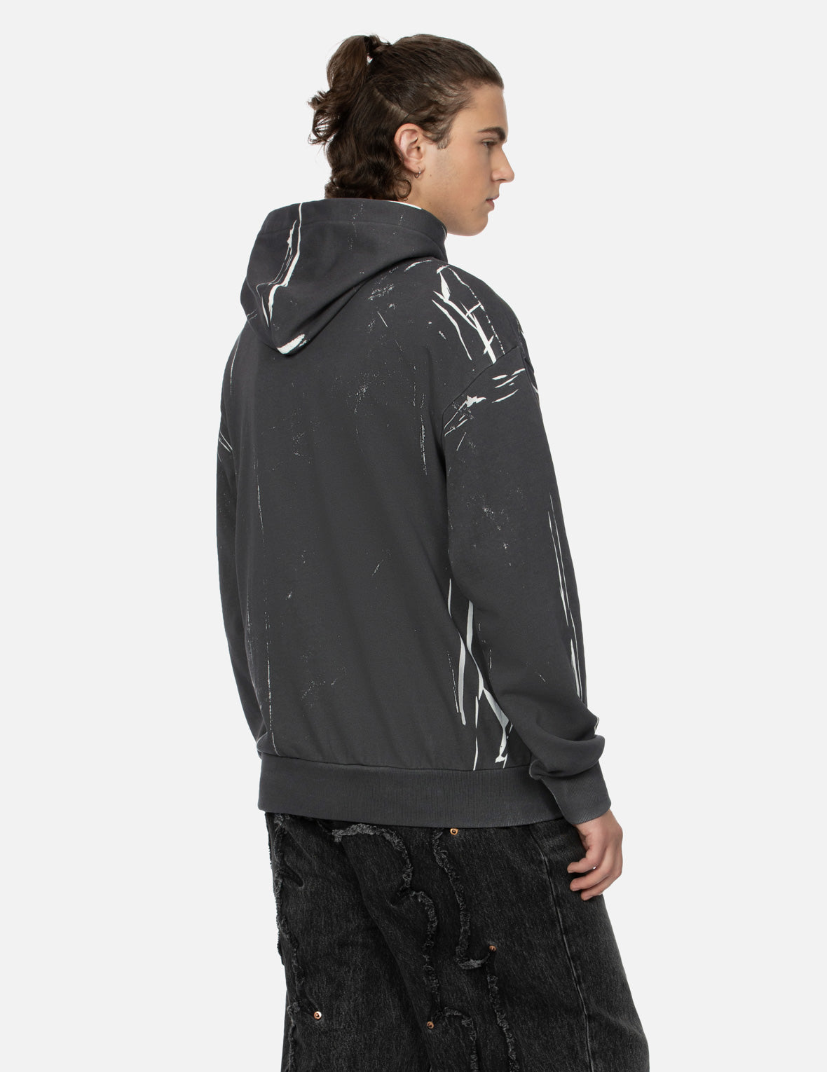 海鷗與商標拓印寬版休閒連帽衛衣