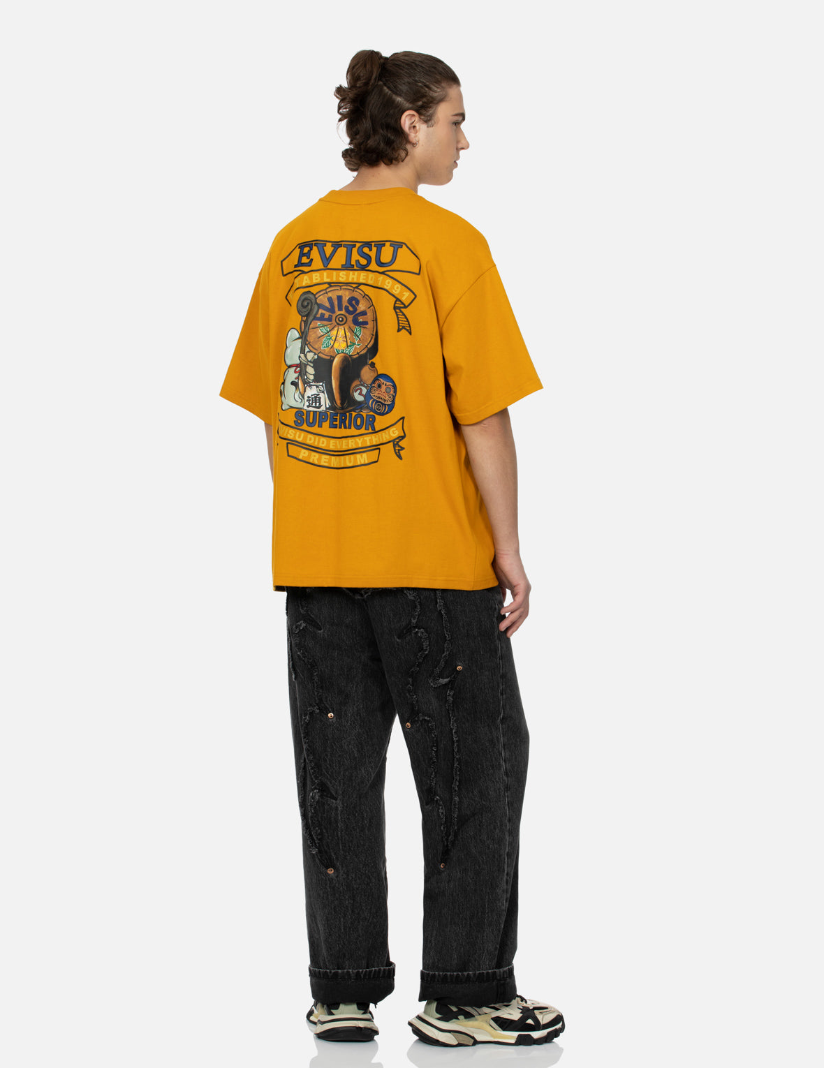 Tanuki and Fortune Cat Print Loose Fit T-Shirt